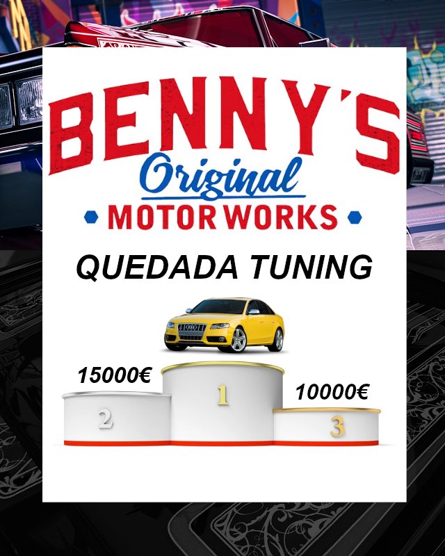 RadicalLiferp's tweet photo. Buenas tardes, ¿que tal están?

Venimos a informarles de la primera KDD tuning del taller Bennys. 

Será el próximo día: 12/08/23 a las 20.00.

Entre los jueces se valorarán los coches por modificaciones y habrá premio para todos vosotros.

Será en la parcela 596, nos vemos allí. https://t.co/Uk2VOYVwC7