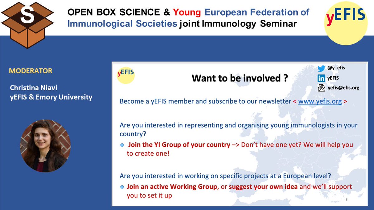 TODAY! 
yEFIS-OBS joint #Immunology Seminar
<a href="/y_efis/">yEFIS</a>

📅  Thu, August 10, 12 pm ET-18h CET
📌 Dr. Eynav Klechevsky <a href="/klechevskyLab/">Eynav Klechevsky</a>

Moderator 
<a href="/ChristinaNiavi/">Christina Niavi, PhD candidate & Laney Fellow</a> <a href="/EmoryUniversity/">Emory University</a>

👉 Register: 
us02web.zoom.us/meeting/regist… 

#openscience #cancer