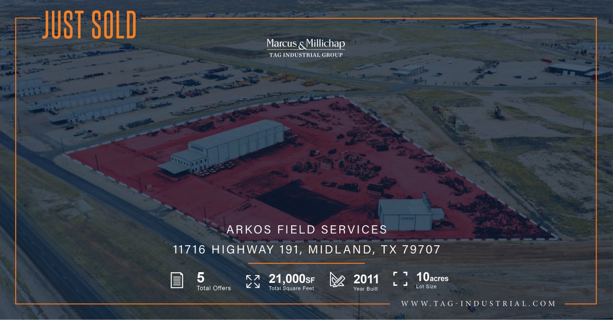 tag_industrial's tweet photo. We are thrilled to announce our most recent sale in Midland, TX. The 21,000-square-foot property generated five total offers within two weeks of listing. Click here for more properties: https://t.co/C5xUZwzwNg #TAGIndustrial #justsold https://t.co/0lJETMCXI1