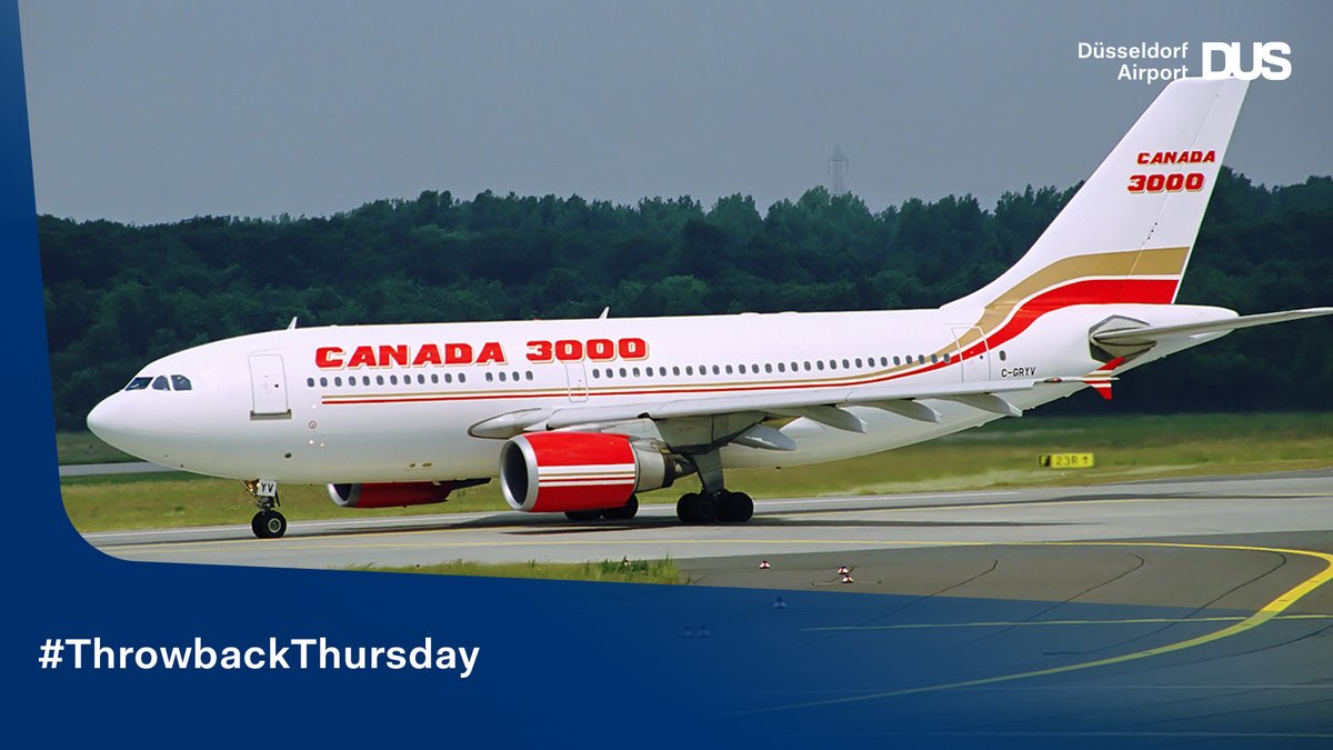 dusairport's tweet photo. #ThrowbackThursday: #Canada3000 #Airbus #A310-304 (C-GRYV) im Juni 2001 am #dusairport. 📸 Rainer Spoddig #tbt #throwback #throwbackspotting https://t.co/hUMwNlU1tg