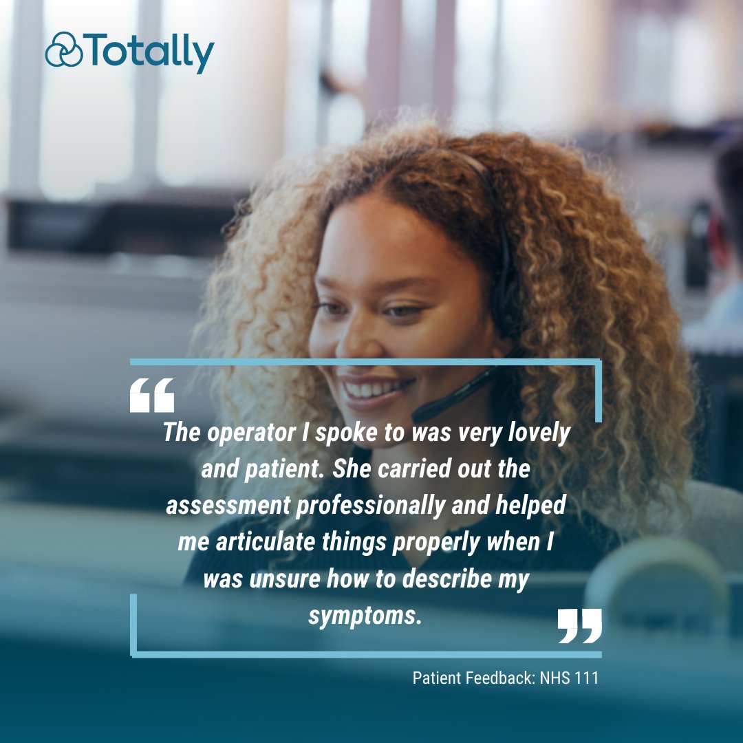 This incredible patient feedback demonstrates the dedication of our NHS111 teams who deliver exemplary care to people with urgent medical needs.

Interested in joining our amazing NHS111 team? Click here to find out more: totallygroup.com/careers/111-ad…

#FeedbackFriday