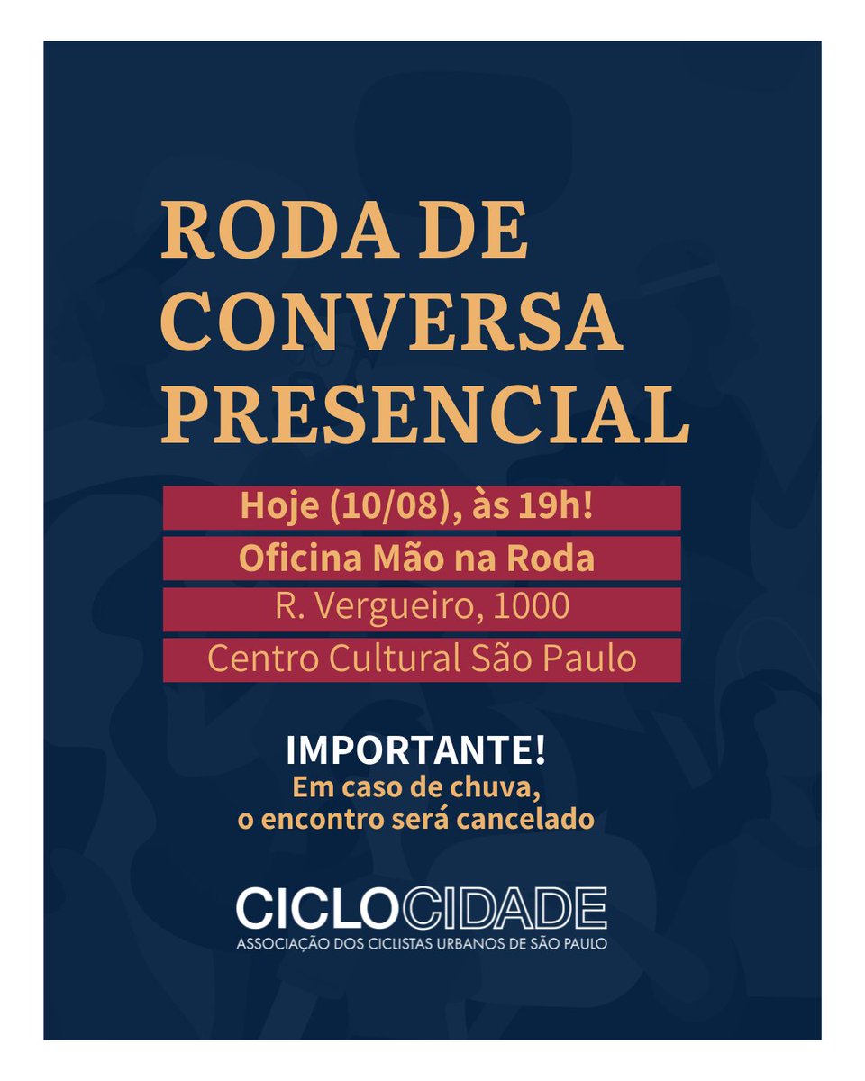 Hoje tem Roda de Conversa presencial!

Como sempre, encontro aberto a todas as pessoas, associadas ou não. Compartilhe o convite e apareça. Te esperamos às 19h, na Oficina Mão na Roda - R. Vergueiro, 1000 (no <a href="/ccsp_oficial/">CCSP</a>).

Bora!