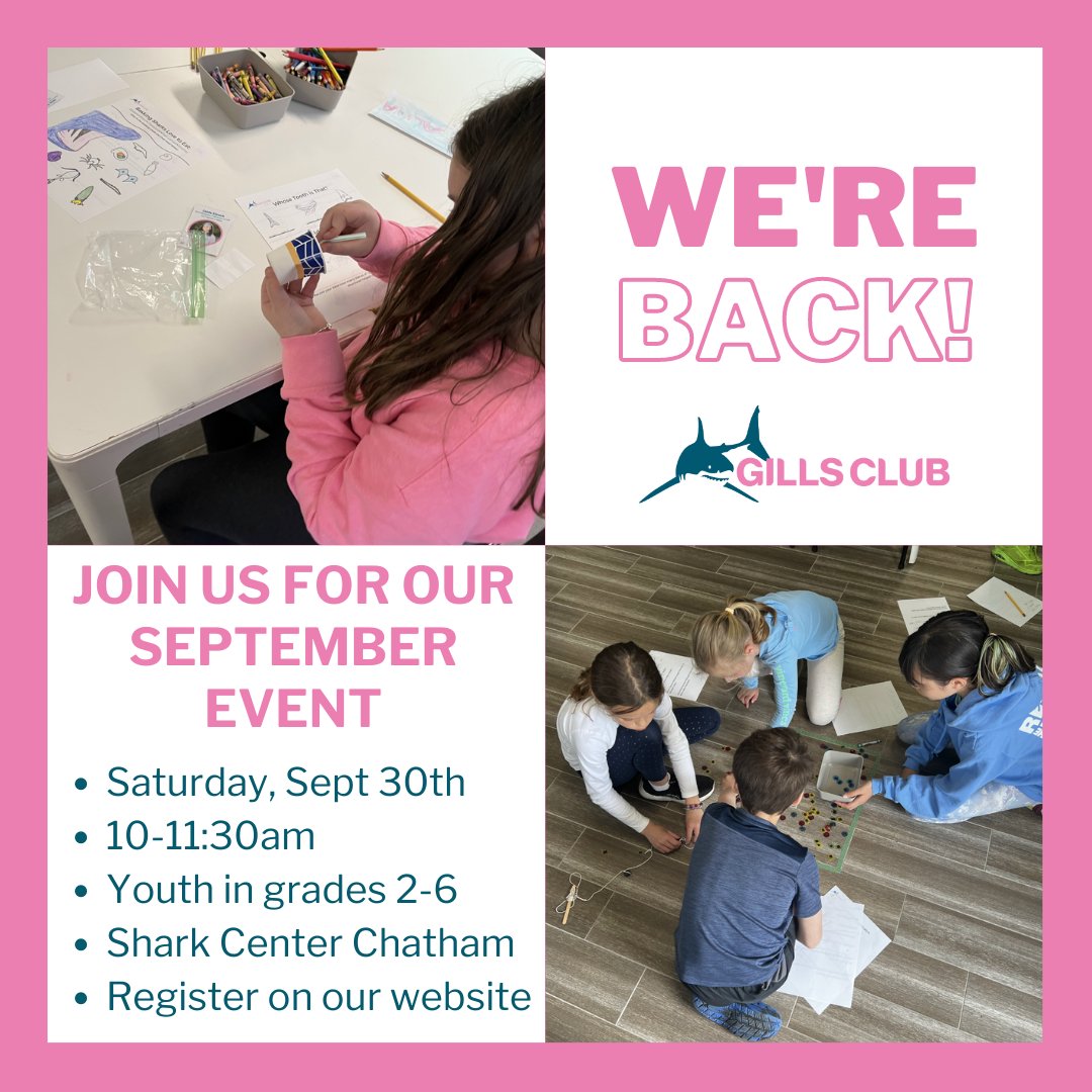 GillsClub's tweet photo. Join us for our first event after summer break! Space is limited and registration is required, find the registration link in our bio. #SmartAboutSharks https://t.co/HSbbEtjiXX