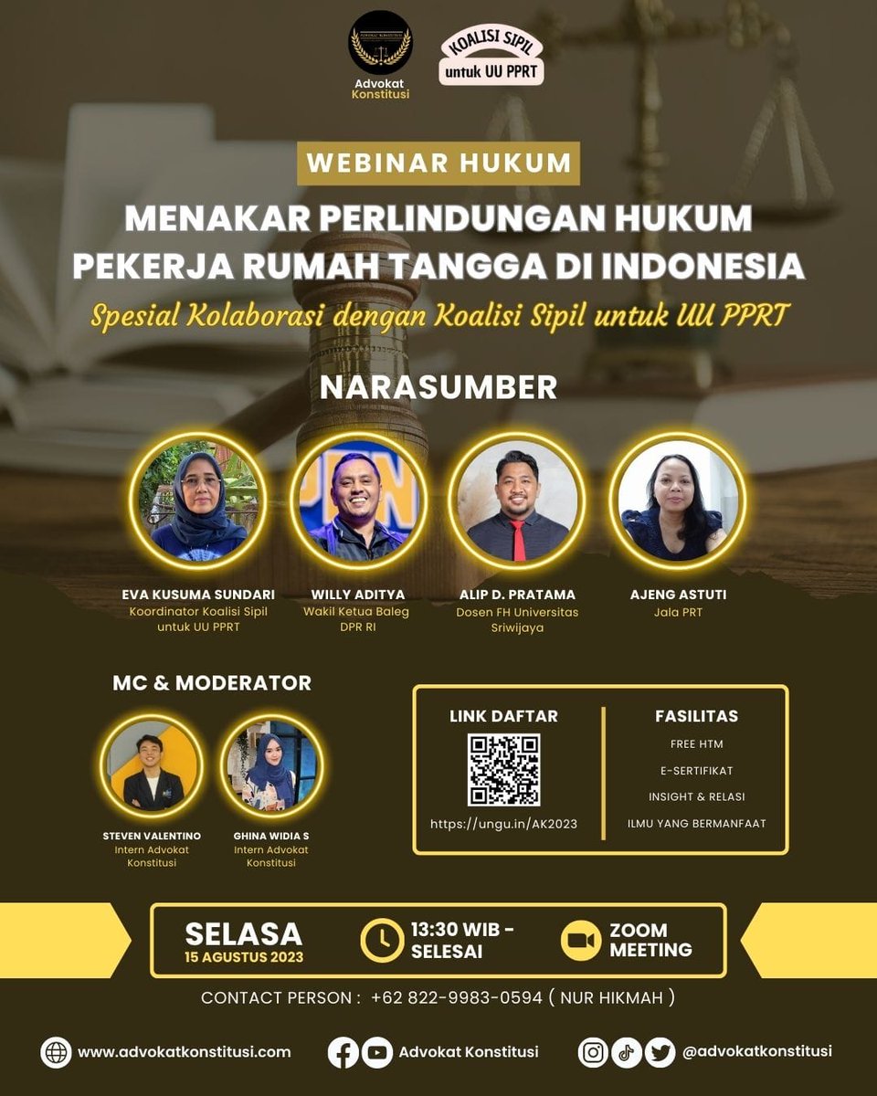 RUUPPRT telah resmi menjadi usul inisiatif DPR RI pada tanggal 21 Maret 2023. Lantas bagaimana pengaturan perlindungan hukum bagi PRT saat ini dan masa depan RUU PPRT?

Link Pendaftaran:
ungu.in/AK2023

#PRTadalahpekerja