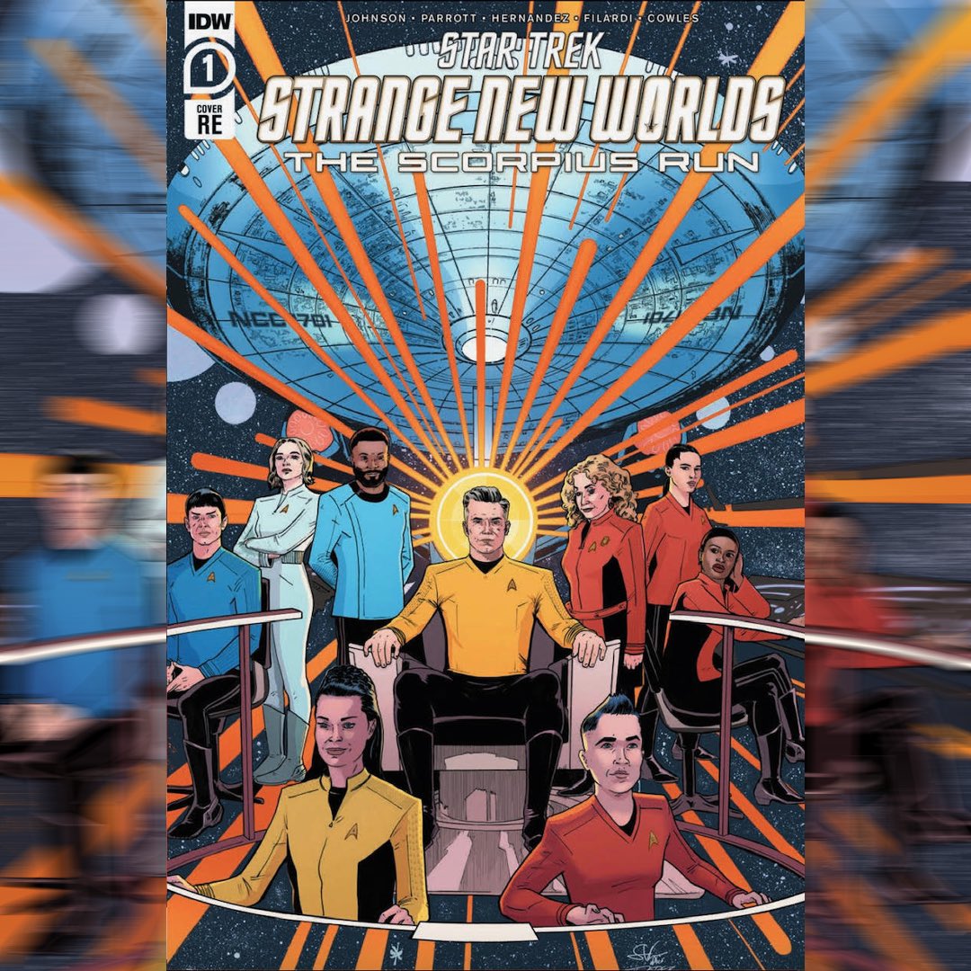 VonGormanArt's tweet photo. BEHOLD, my latest Trek Cover!

Star Trek Strange New Worlds: The Scorpius Run #1 from @IDWPublishing 

This is a tribute to George Pérez’s Star Trek #1 cover. Color by @jj81studios

I’ll be signing this one at an Early release w/ @HeatherAntos @thirdeyecomics College Park 8.19.23 https://t.co/XlUjKwKgKP