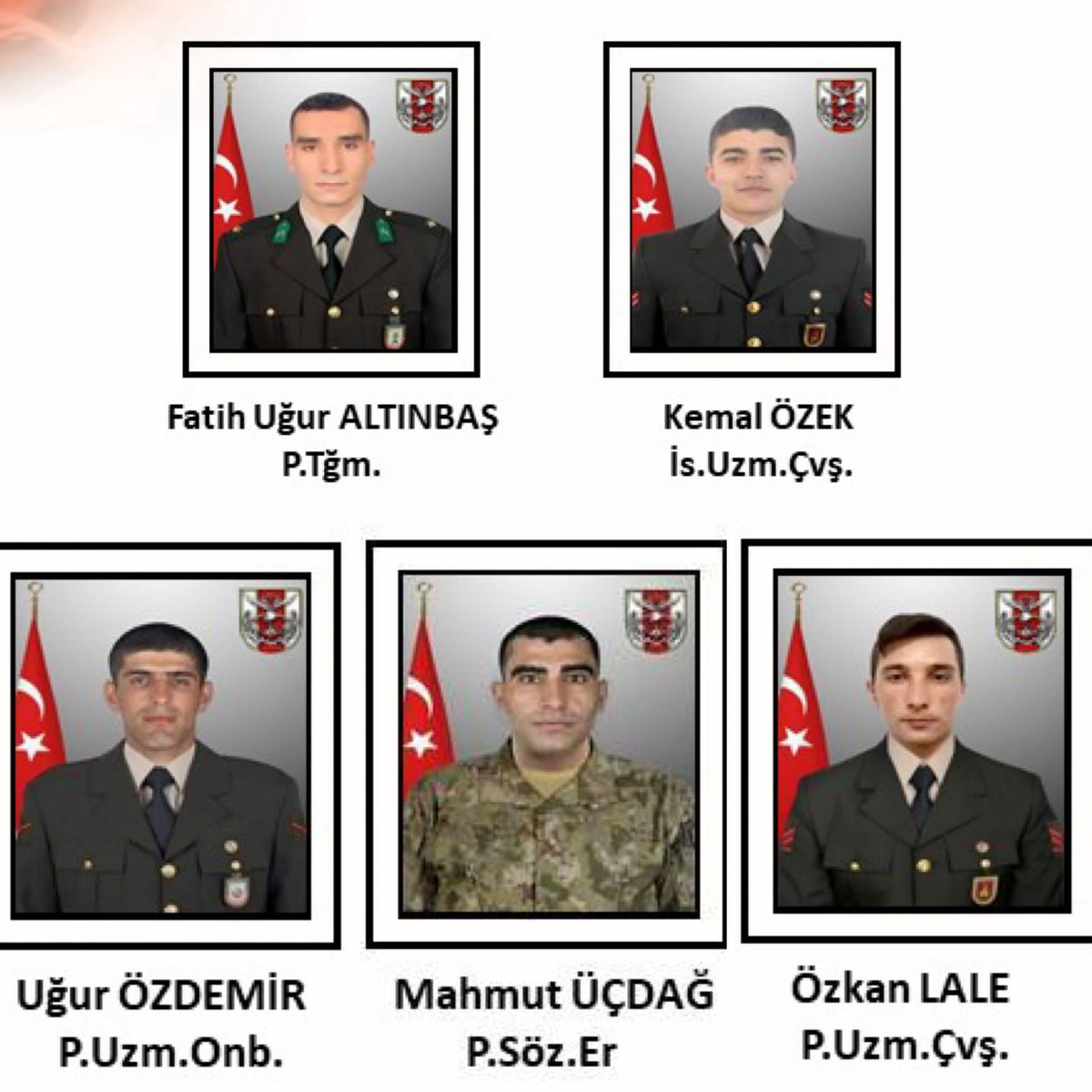 5 Can!
5 Ana kuzusu!
Beş Vatan evladı !
Beş şehre ateş düştü.
Beş Şehidin var Türkiye🇹🇷 
Ruhlarınız şad mekanlarınız cennet olsun şehitlerim🇹🇷
#şehit