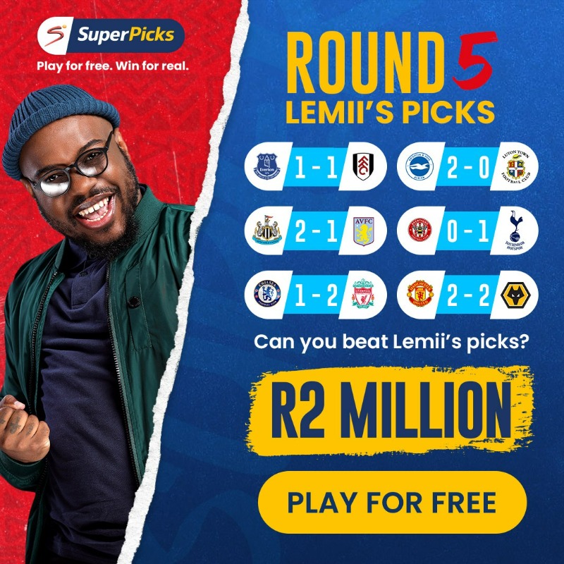 SuperPicksZA's tweet photo. WITH a MASSIVE weekend of 𝑭𝙊𝑶𝙏𝒀 ahead of us &amp; you obviously want to be within! ⚽️🤪

Just like our #SuperPickers place your picks on https://t.co/pePKElIj6e &amp; you could win MASSIVE with the Double Jackpot 🤑  

Halala R2 MILLION for mahala! 💸  

#SuperPicks #Jackpot