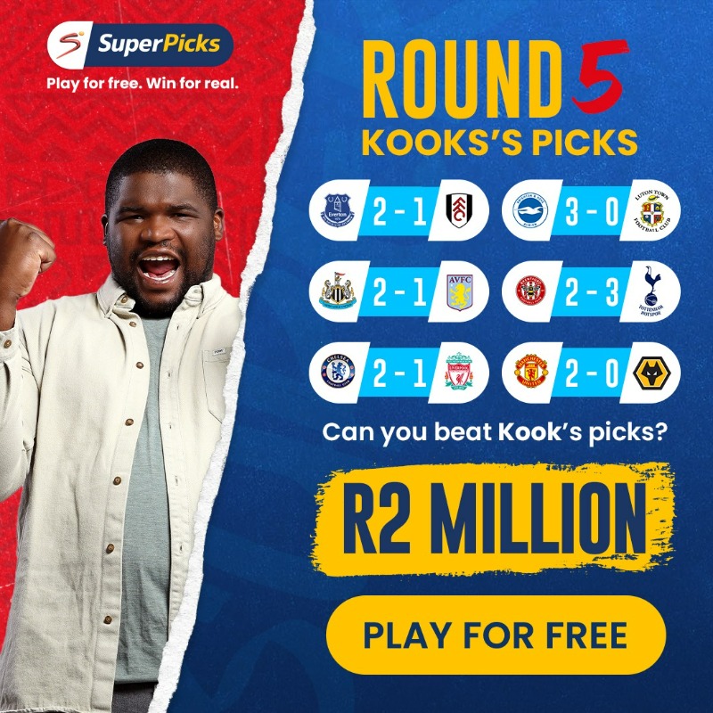 SuperPicksZA's tweet photo. WITH a MASSIVE weekend of 𝑭𝙊𝑶𝙏𝒀 ahead of us &amp; you obviously want to be within! ⚽️🤪

Just like our #SuperPickers place your picks on https://t.co/pePKElIj6e &amp; you could win MASSIVE with the Double Jackpot 🤑  

Halala R2 MILLION for mahala! 💸  

#SuperPicks #Jackpot