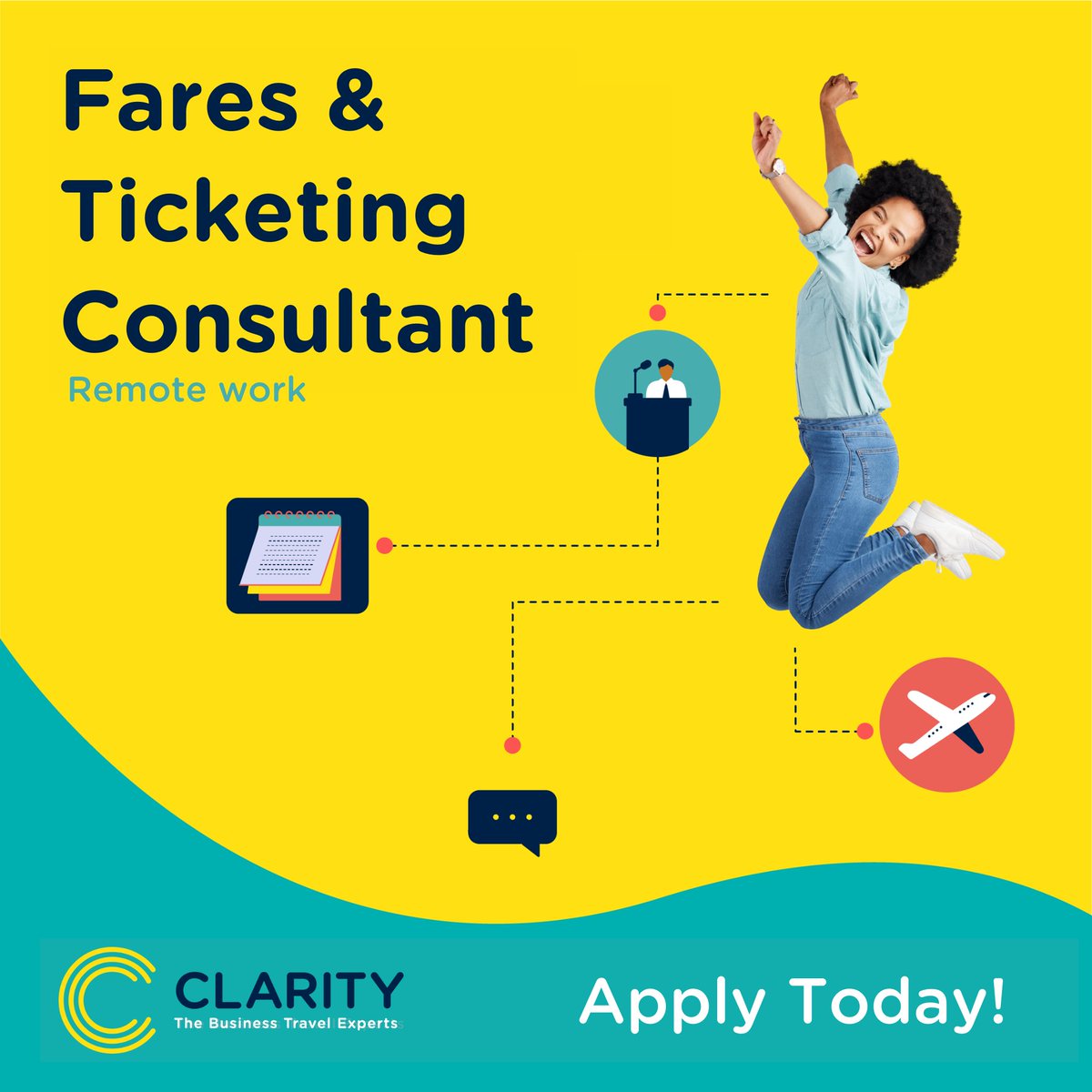 PTGCareers's tweet photo. Clarity BT are constantly expanding and are on the look out for a Fares &amp; Ticketing Consultant to join their award winning team🏆

This team is responsible for quoting costs to change air tickets and processing any re-issued tickets✅

Want to know more⬇️

https://t.co/B9OuBEJwOl https://t.co/wkXdiPRYUy