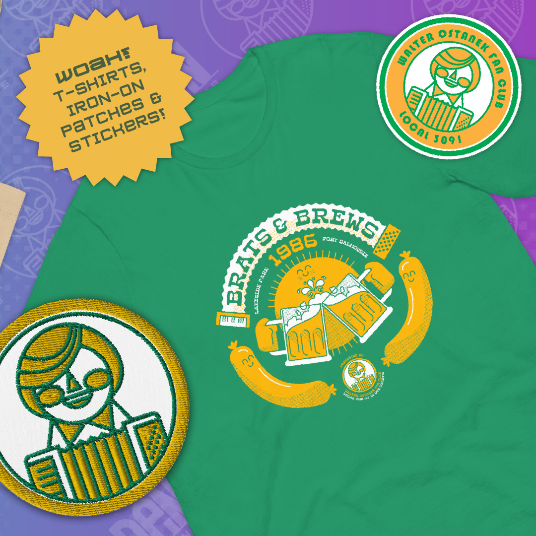JoeGottli's tweet photo. After my write-up on Brats &amp; Brews '86, I reached out to the St. Catharines Walter Ostanek Fan Club Headquarters (W.O.F.C.H.Q.) to see if I could license the shirt design used at the event for some official replica merch. Get yours today over at https://t.co/WNaCtuyQ0G https://t.co/pCQvir2wvf