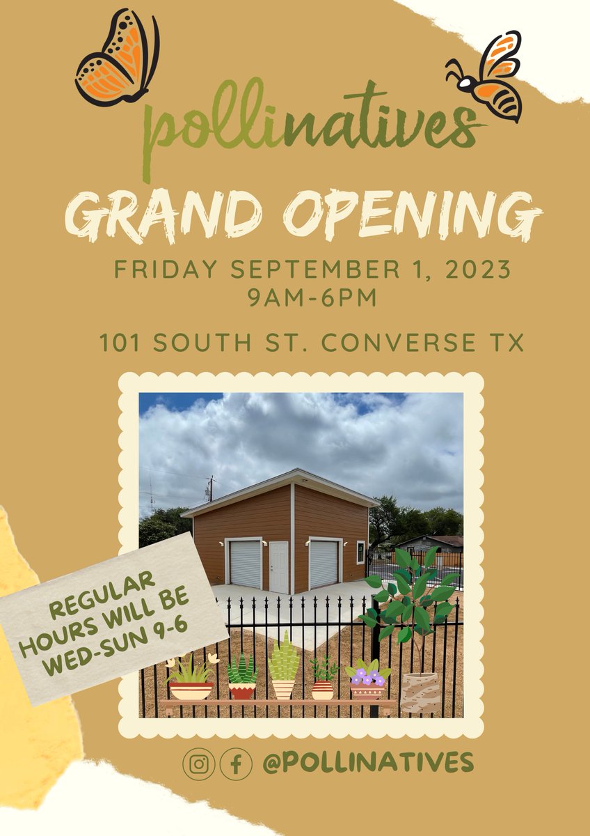 Get ready Converse! The Grand Opening for our city's first plant nursery is set to open on September 1st. <a href="/PolliNatives/">PolliNatives</a> specializes in native plants that will beatify your garden and help our ecosystem.  Let's give them a warm welcome.