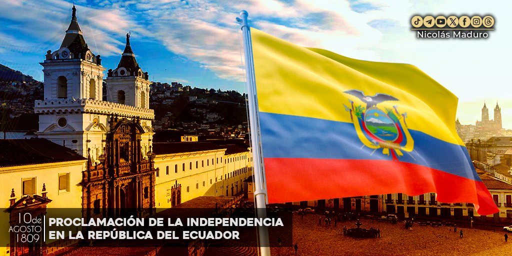 En el 214° Aniversario del Primer Grito de Independencia de Ecuador, la Patria Bolivariana celebra este importante hito en la historia de Nuestra América, reafirmando la hermandad que existe entre nuestros pueblos, desde los tiempos de la lucha por la libertad. ¡Viva la Patria…