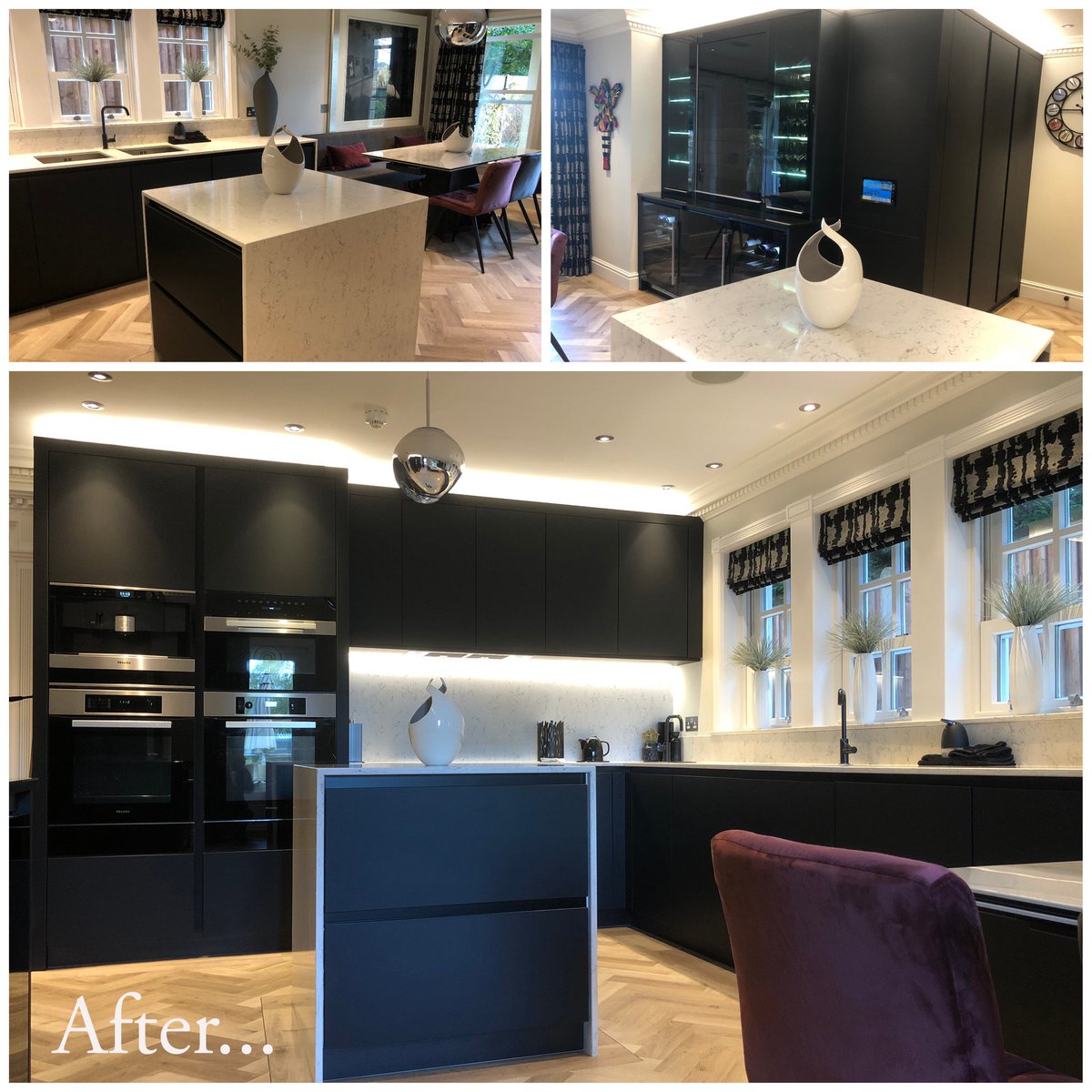 We installed the original kitchen some 20 yrs ago &amp; when they came back wanting something different, we were surprised when black was the chosen colour scheme, but what a transformation it was and definitely something different! 

#germankitchen #silestone 
#bespokekitchen