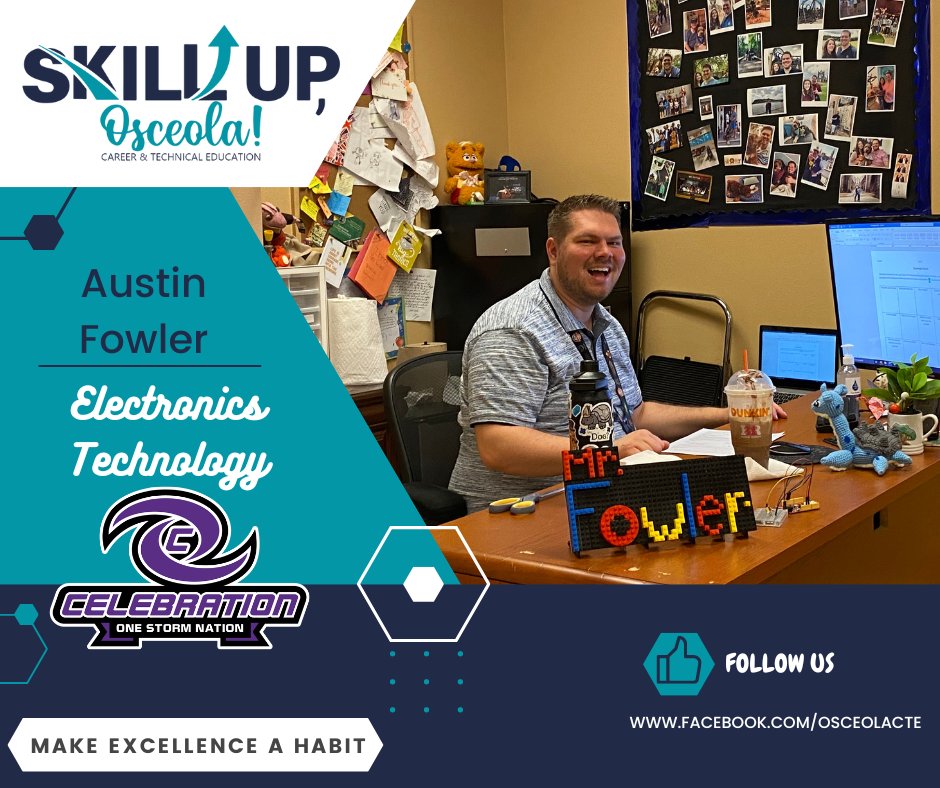 Introducing a new addition to our CTE family, Electronics Technology Teacher, A. Fowler from Celebration High School!  Let's give Mr. Fowler a warm welcome as he inspires our students to #MakeExcellenceAHabit in the realm of electronics!
#GetThereFL #CTEOsceola #SkillUpOsceola