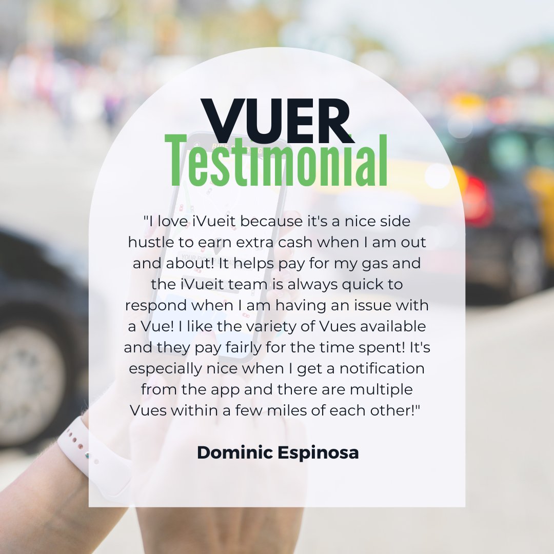 ivueitapp's tweet photo. Gain a new side hustle TODAY 💪   

We love hearing how the iVueit app has impacted the lives of our amazing Vuers! Check out what Dominic has to say about his experience so far! #iVueit #gigapp #gigwork https://t.co/nrQixCkBER