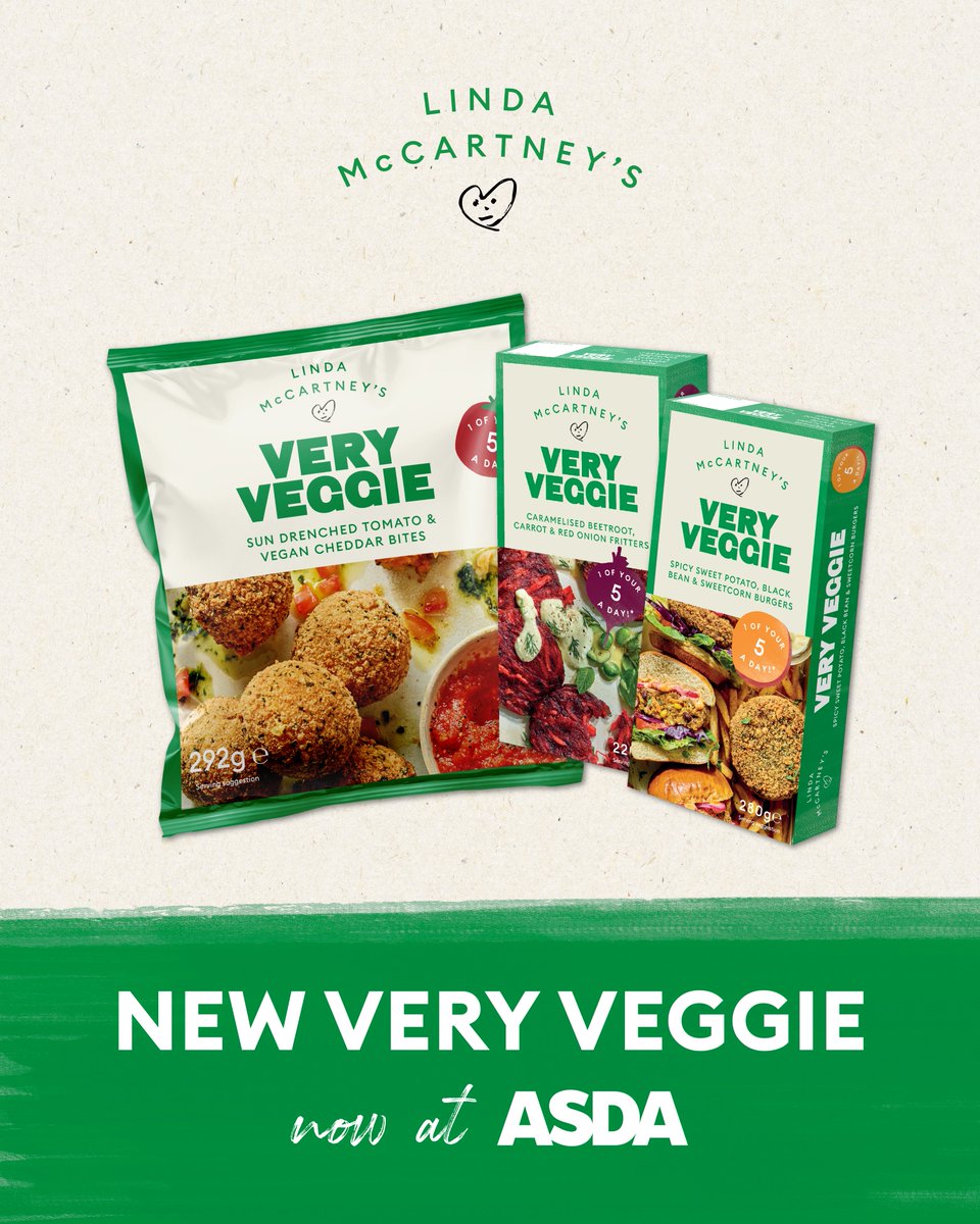 Put the rainbow on your plate! 🌈

Our new Very Veggie Range makes it easy and delicious, now available in Asda!

💥 Caramelised Beetroot, Carrot &amp; Red Onion Fritters
💥Sun Drenched Tomato &amp; Vegan Cheddar Bites
💥Spicy Sweet Potato, Black Bean &amp; Sweetcorn Burgers