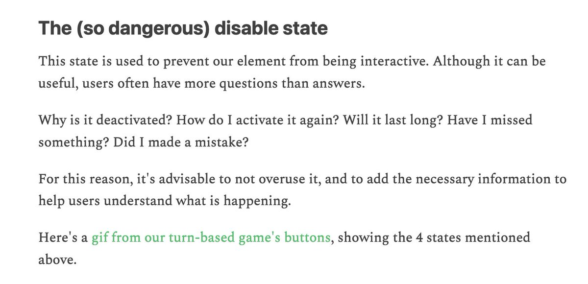 indieklem's tweet image. Disabling a button or input is easy.

☠️ But it&apos;s a &quot;dangerous&quot; thing to do.

⚠️ Instead, you can give your players an error message, to help them understand what&apos;s happening and why.

#gamedevtips #uidesign #indiegamedev