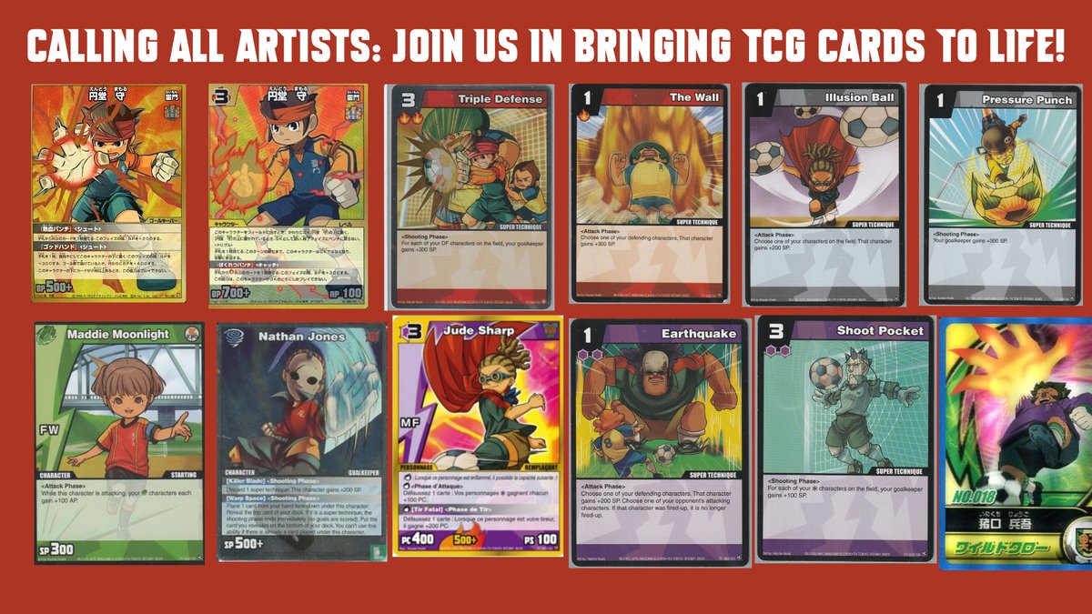 OwnStudio_'s tweet photo. Today we are reaching out to the entire community. We are looking for multiple artists who wish to contribute to the Inazuma Eleven TCG. ⚡️🖍️🃏

⬇️ More information: 
🇬🇧 https://t.co/TpcI3d0EVG
🇫🇷 https://t.co/8fafFUb0vj https://t.co/svho5XEF3Q