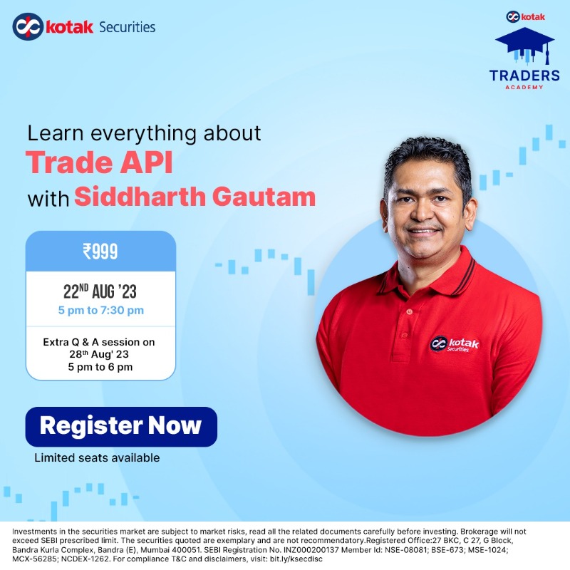 kotakneo's tweet photo. Enroll for an insightful session on Trade API with industry expert @gautam_sidd

Disc: https://t.co/mM1sKSDjB8

#KotakSecurities #TradersAcademy #Trading #Investing #TradeAPI #OnlineCourse