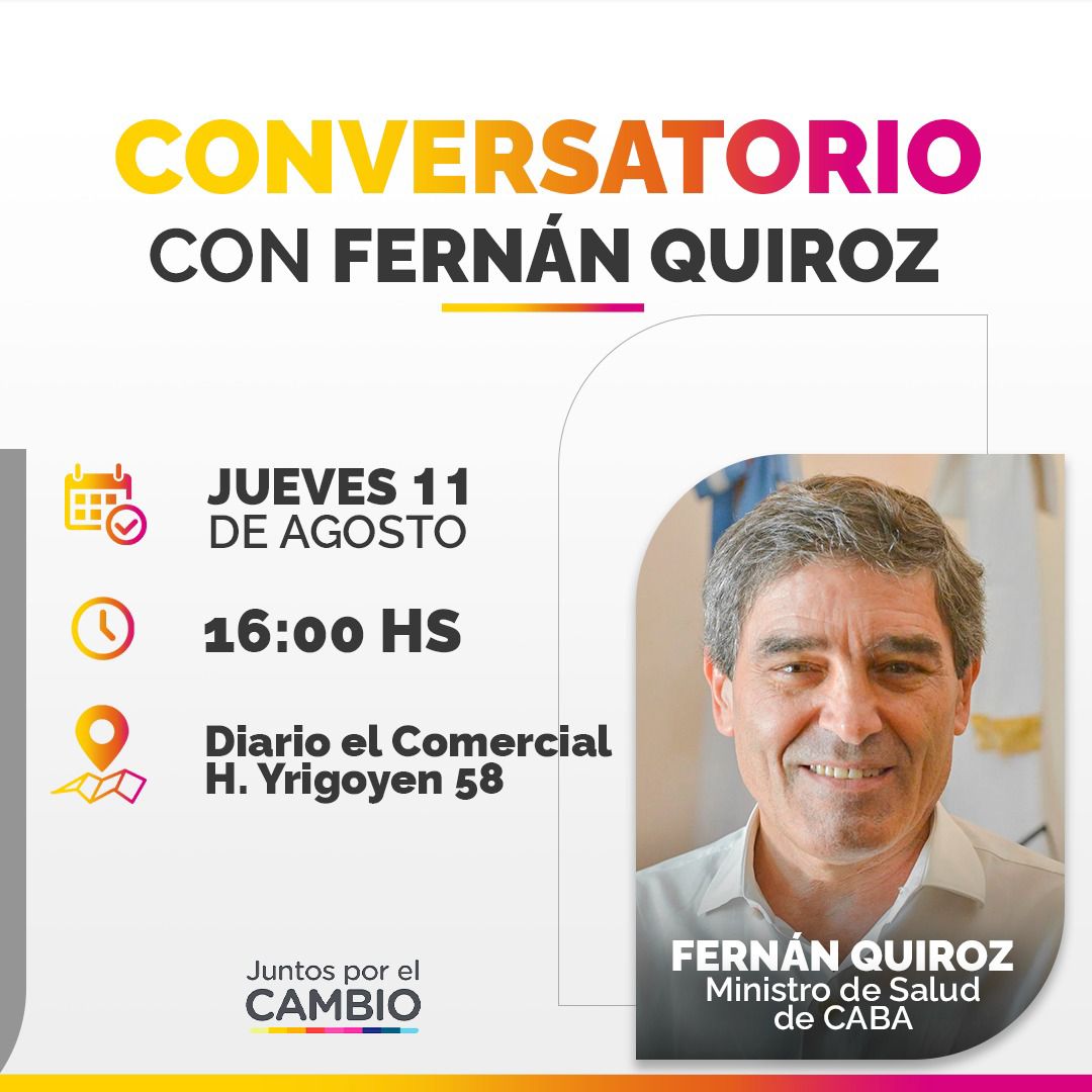 GerardoPresente's tweet photo. 🗣Hoy nos visita "FERNAN QUIROZ" (Ministro de Salud C.A.B.A.) y te queremos invitar a la reunión que se realizara a las 🕓16hs 👉 en el Salón del Diario el Comerial. https://t.co/Ptp4qp3dmr