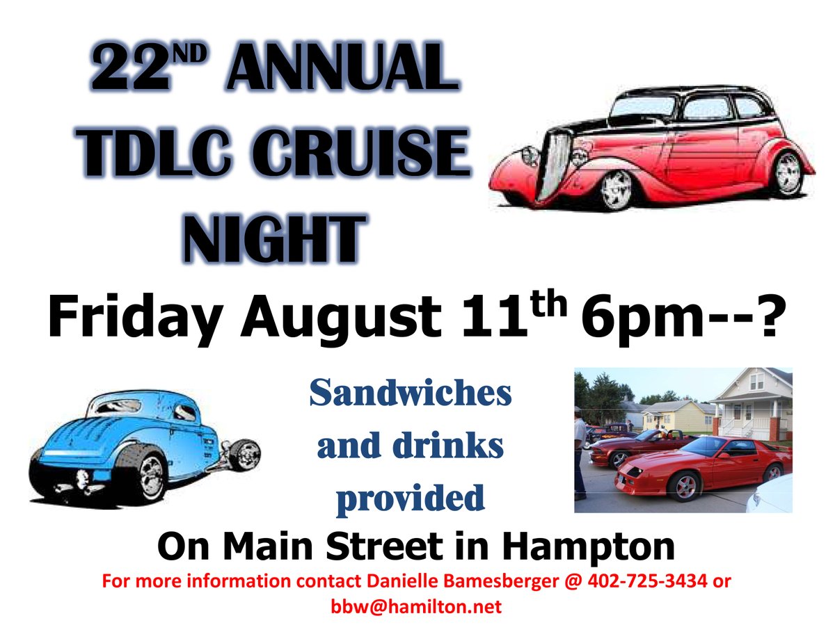 NewsregisterANR's tweet photo. Don't miss the 22nd annual TDLC Cruise Night in Hampton, beginning at 6 p.m. tonight https://t.co/YihcAdDNT0
