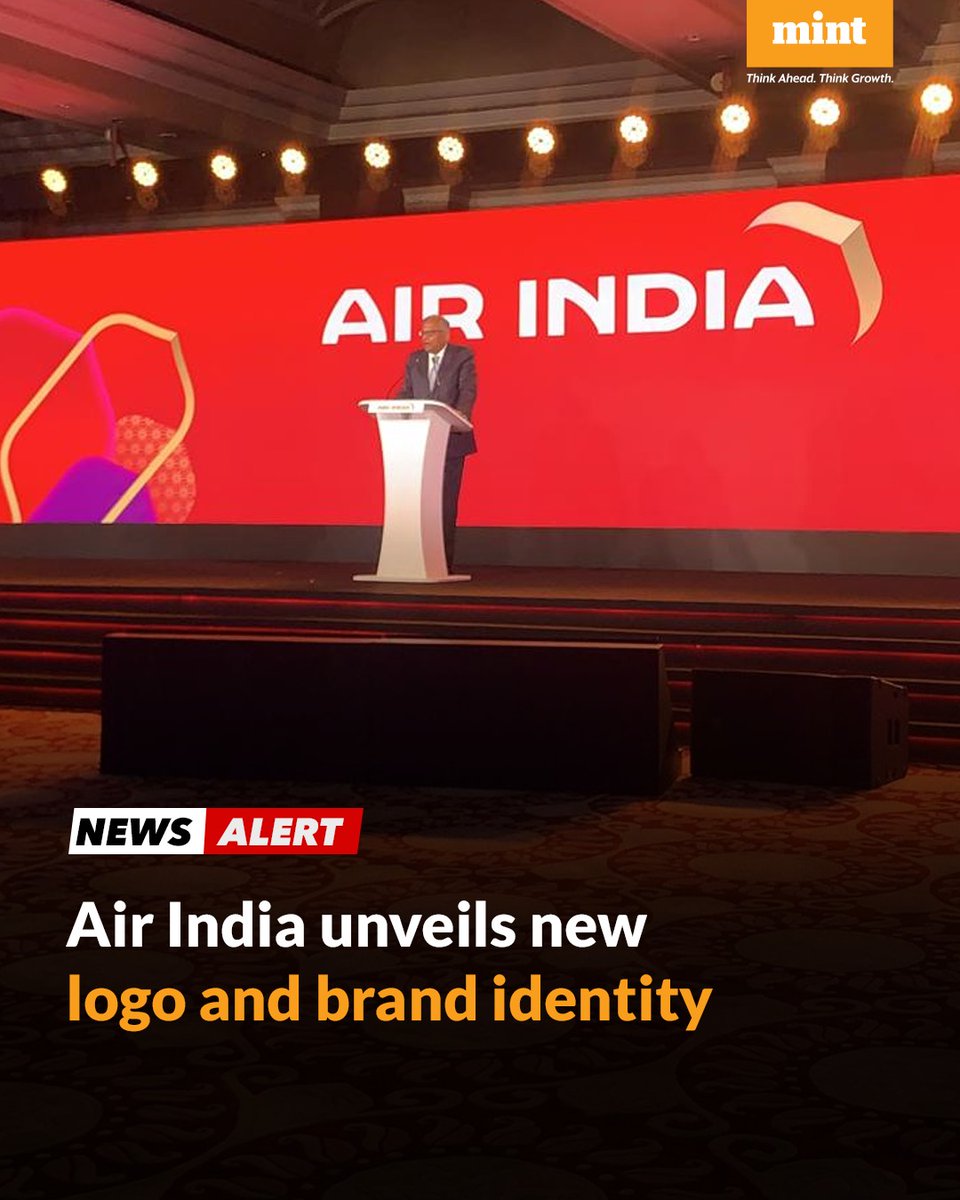 livemint's tweet photo. Tata-backed @airindia unveiled its new brand identity on Thursday under its transformation journey. Red & purple colours become part of new logo. 

According to Tata Sons Chairman N Chandrasekaran the new logo represents limitless possibilities, progressiveness and confidence. #AirIndia 

Read here: https://t.co/KvJFaJkTJ0