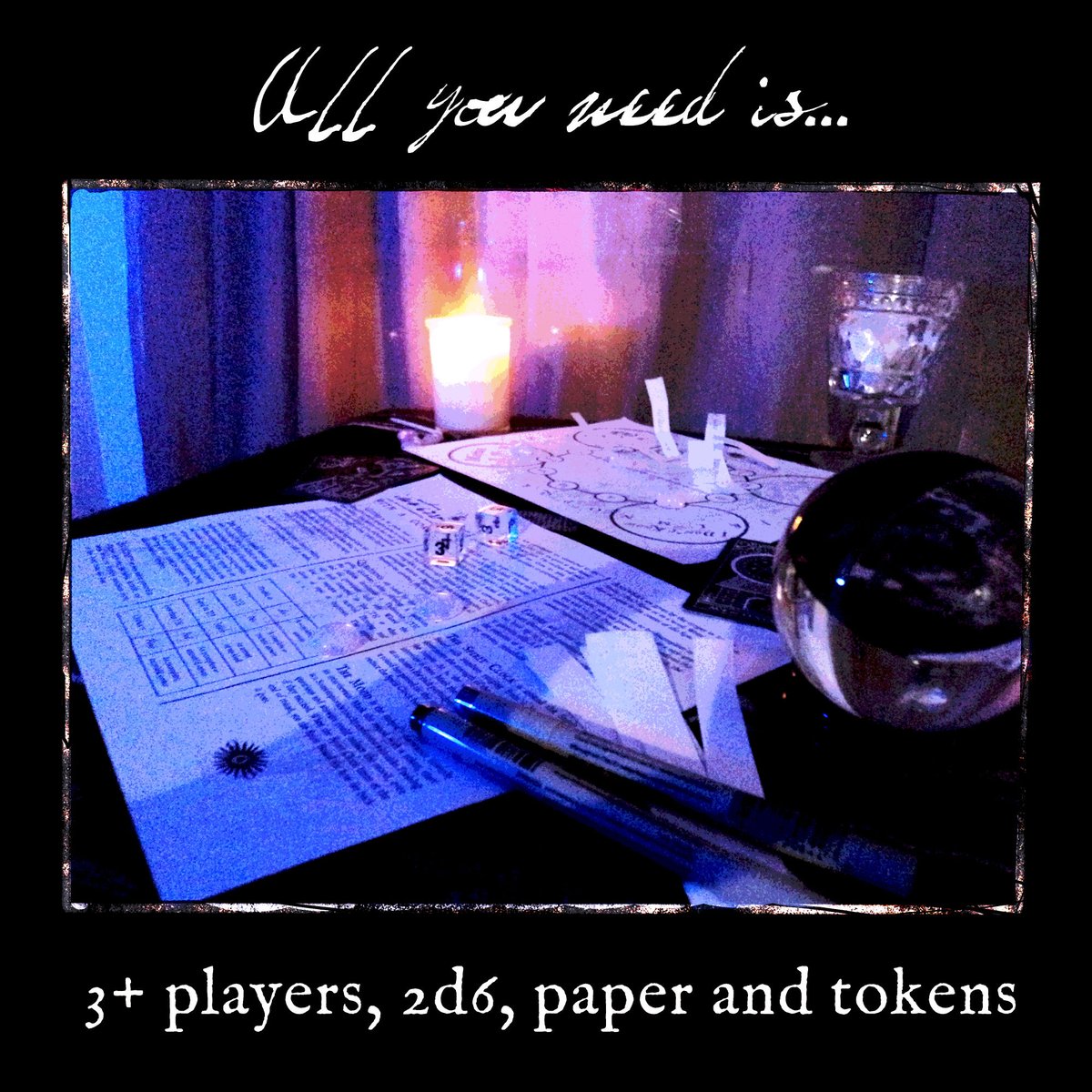 scry_skill's tweet photo. 𝓘𝓷𝓽𝓮𝓻𝓿𝓲𝓮𝔀 𝔀𝓲𝓽𝓱 𝓐 𝓒����𝓻𝓹𝓼𝓮 
a 1-page RPG about talking to the dead
rules light, heavy mood, niche but flexible
all you need is 3+ players, 2d6 and some tokens https://t.co/ZxqpaxNWYS