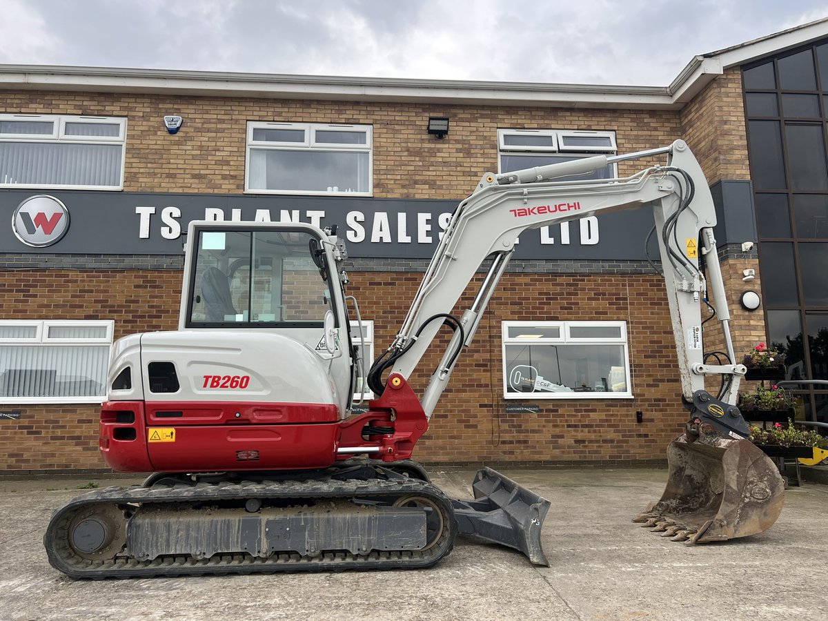 FOR SALE: year 2022/23 model Takeuchi TB260 MIDI excavator, only 180 hours, air con, high &amp; low flow pipework, hydraulic Q-hitch , 1 bucket, remainder of manufacturers warranty. £47,000.00 + VAT. Call the team on 01642 676698 for info