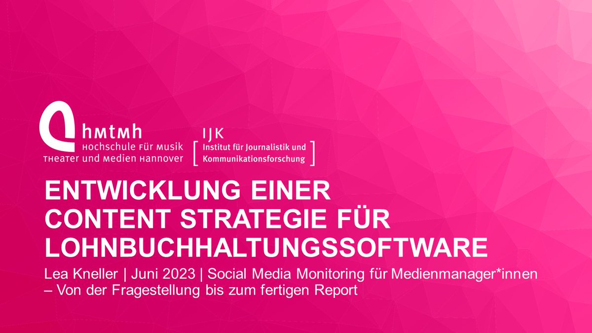 Wie lässt sich mit #SocialMediaMonitoring eine Content-Strategie für Anbieter von Lohnbuchhaltungssoftware entwickeln? Lea Knellers Projekt während unseres Seminars 'Social Media Monitoring für Medienmanager:innen' @HannoverIjk zeigt wie: (1/6)