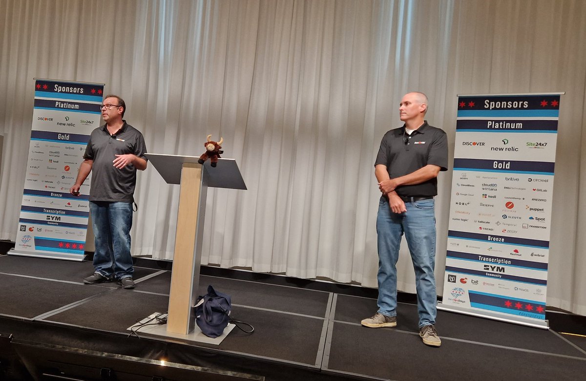 DevOpsBarbie's tweet photo. Day 2 of @devopsdaysChi starts with a talk by @Discover (hey, was at their offices yesterday!!) about their DevOps journey - lessons were learned #devopsdays π§ #deepdishdevops https://t.co/jShn4ue5kk https://t.co/qZFV5NSbMC