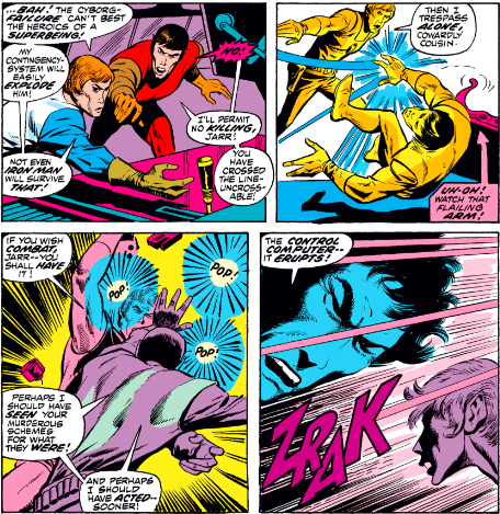 MarvelADay's tweet photo. #MarvelADay #IM51 Jarr wants to explode the cyborg, but Tyrr stops him. Their tussle blows up their computer console, and that's the last we ever see of Jarr and Tyrr. - VA https://t.co/Bh4qNWyZ3j