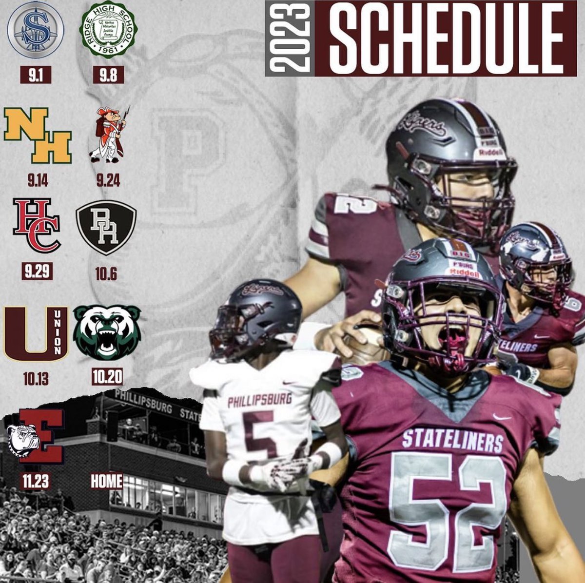 Pburgstudsec's tweet photo. 2023 SCHEDULE THE STATELINERS ARE READY TO DOMINATE THIS SEASON‼️ WE ARE OPENING FIRST GANE HOME VS SAYREVILLE🤮 THE THEME IS USA🇺🇸 WE WANT EVERYONE THERE  LOUD💥 #stateliners https://t.co/M8YTA8NqlP