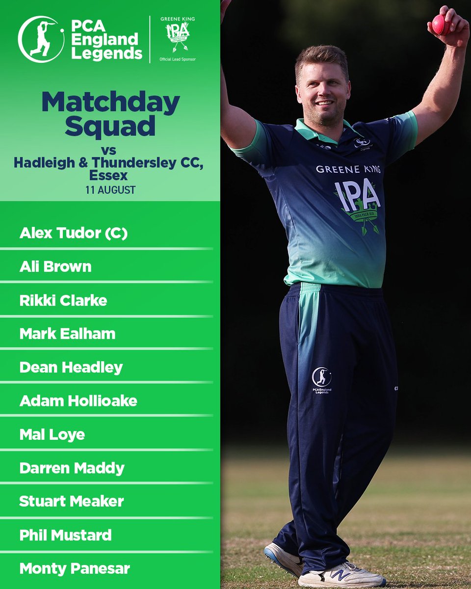 Looking to return to winning ways, here's the PCA England Legends squad taking on @HadleighEssexCC tomorrow 🏴󠁧󠁢󠁥󠁮󠁧󠁿 Geoff Miller will also be in attendance as a special guest 🙌