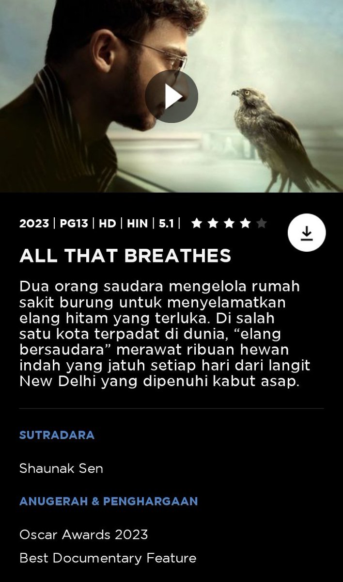TarizSolis's tweet photo. 'All That Breathes' dinobatkan sebagai film dokumenter terbaik di Sundance Film Festival 2022 &amp; Cannes Film Festival 2022 serta mendapatkan nominasi Best Documentary Feature dalam Oscars 2023.

Film ini sudah bisa ditonton di HBO GO yes. https://t.co/oKwXacX0kT