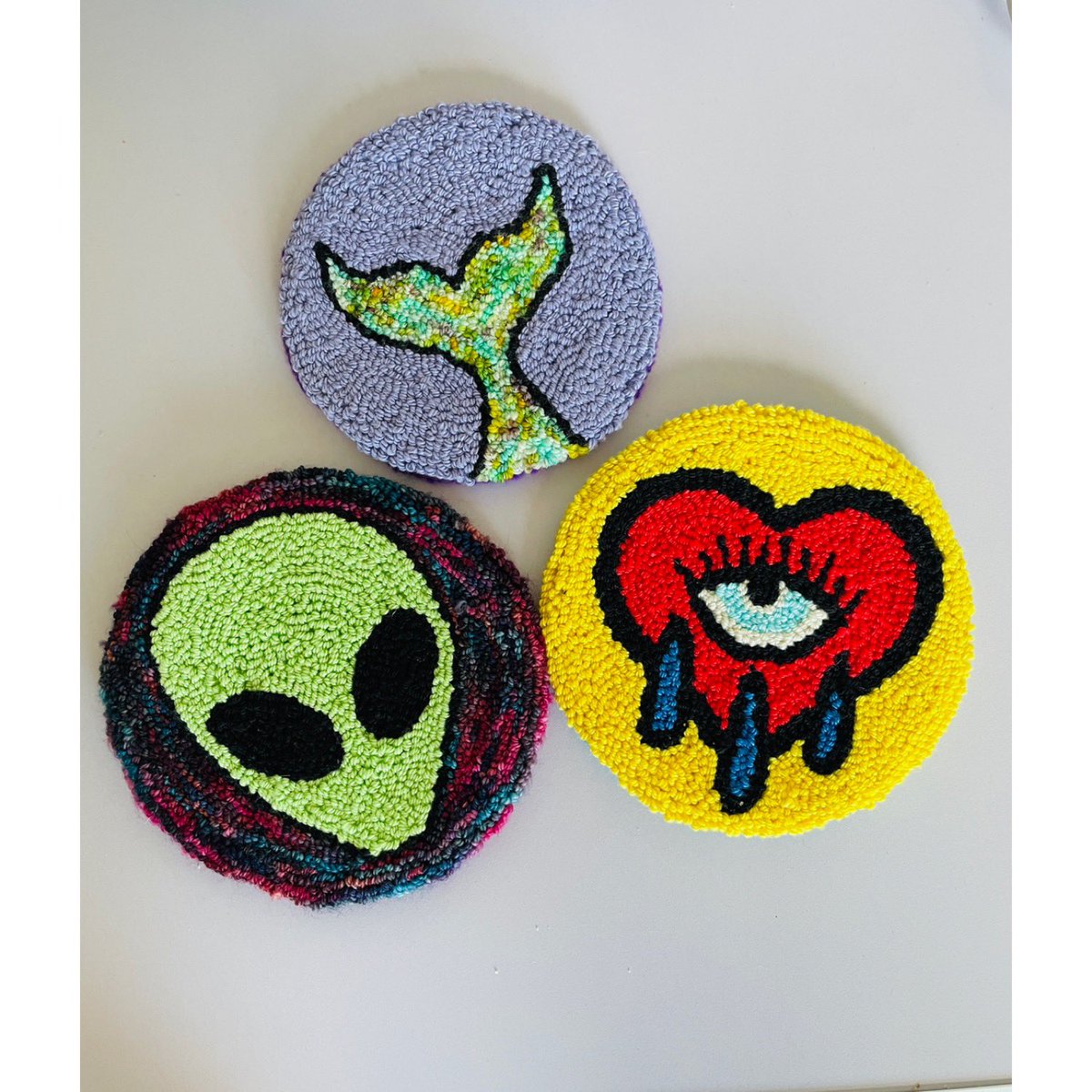 I haven’t posted anything yarny in ages, actually I’ve not posted anything at all in ages. I will get back to designing soon but in the meantime I’m just gonna leave my punch needle coasters here. Love making these #mhhsbd #punchneedle #yarn