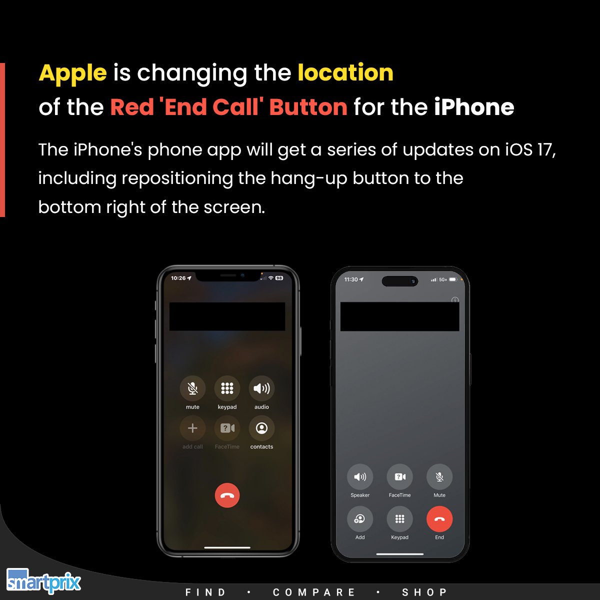 Smartprix's tweet photo. Apple to relocate 'End Call' button with iOS 17 update
#Apple #iOS17 #EndCall #iPhone https://t.co/cNZiWAD4tV
