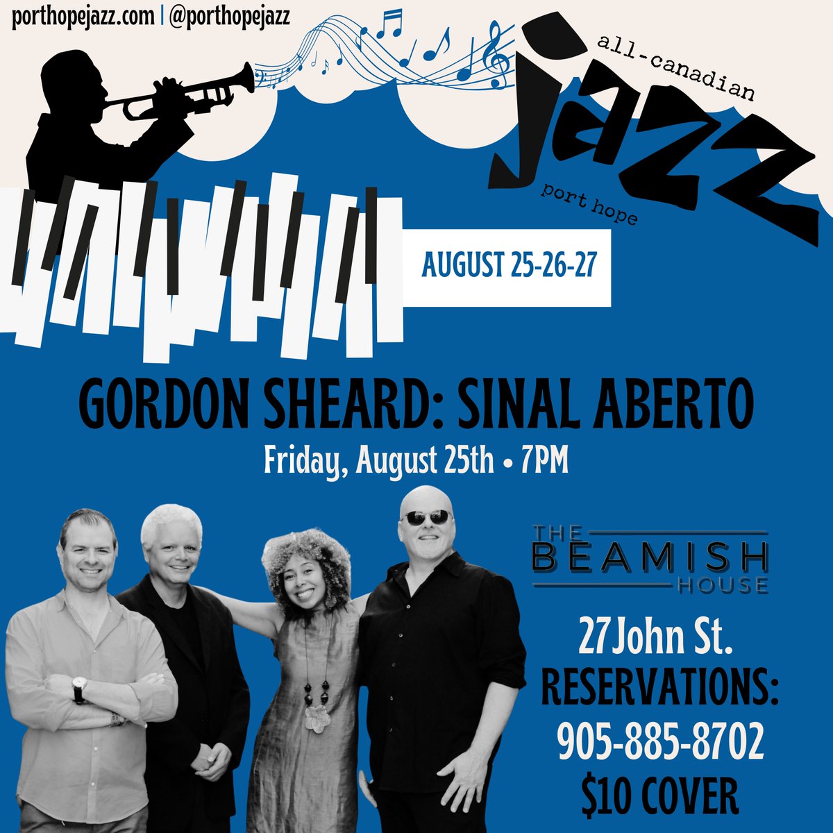 Port Hope Jazz presents Gordon Sheard: Sinal Aberto at The Beamish House Friday, August 25th at 7pm.

Gordon Sheard &amp; Sinal Aberto perform classics of the Brazilian popular song tradition.

Call for a reservation and ask for a Jazz table $10 cover.(905) 885-8702