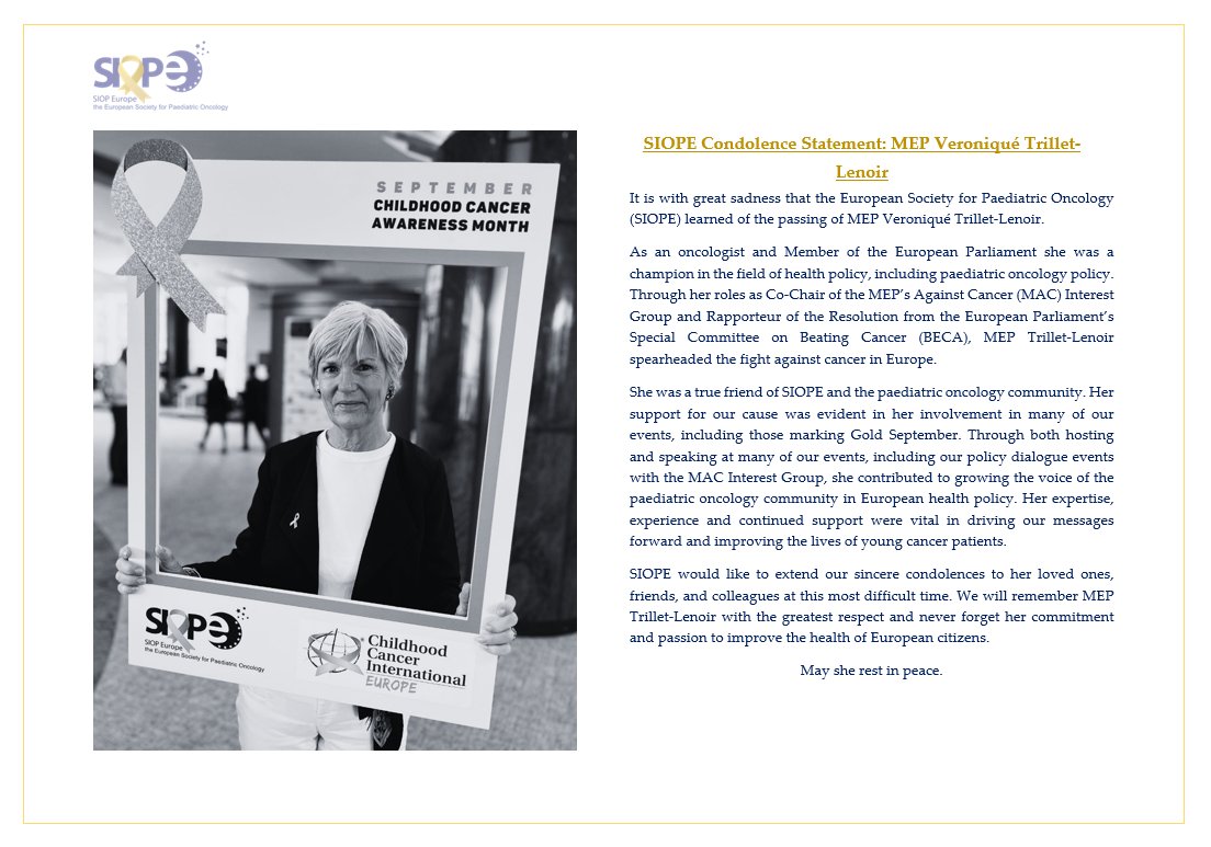 SIOPE statement expressing our condolences on the passing of MEP Veroniqué Trillet-Lenoir