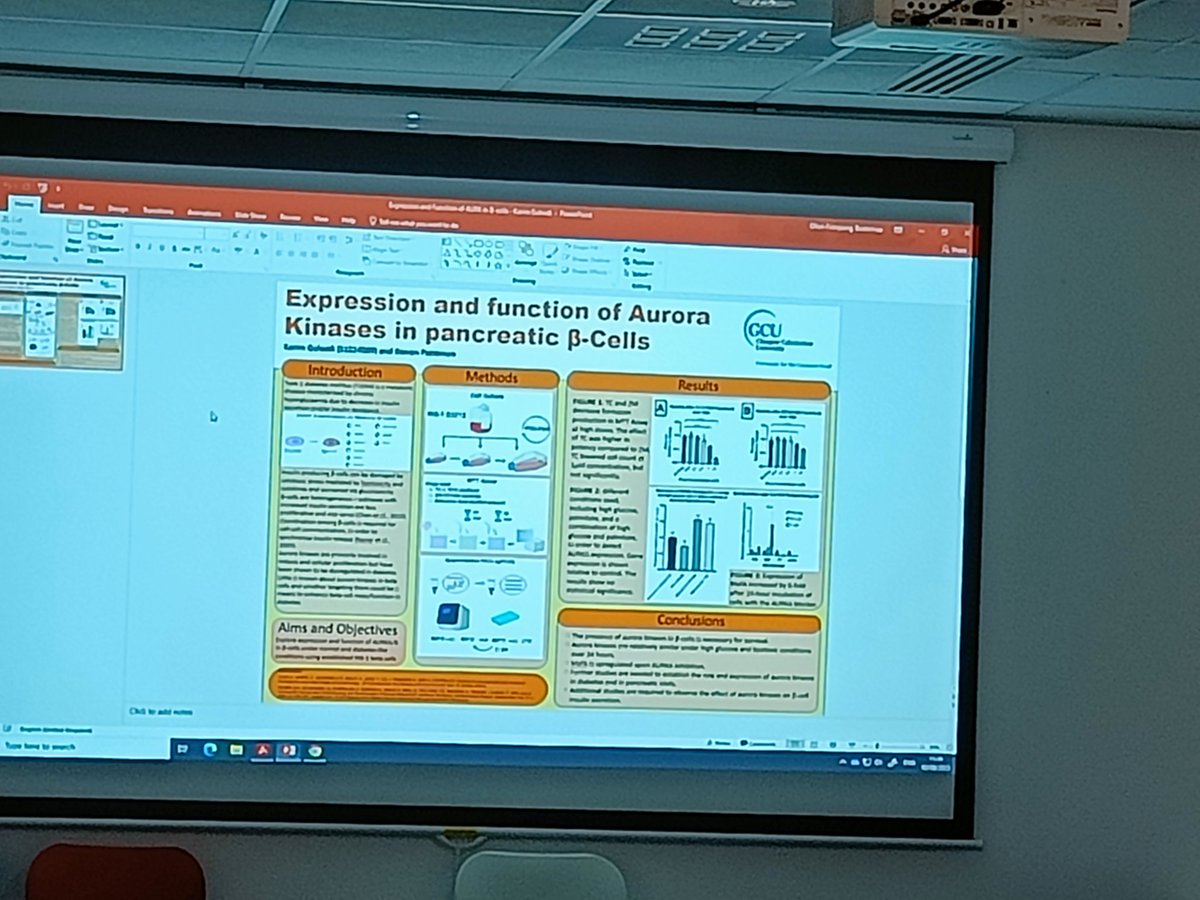 Final flash talk by #GCU_BIOMRes student Karim Gulwali on the role of aurora kinase in diabetes! 
#GCU_BIOECRDAY