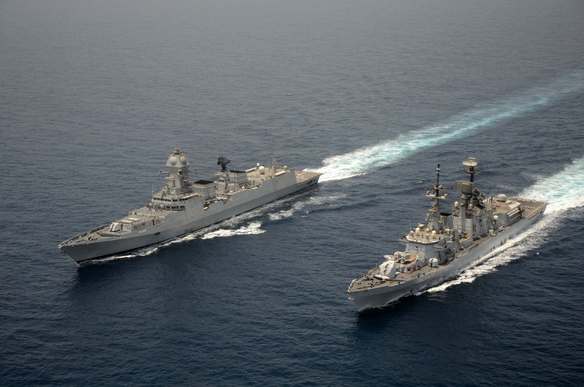 indiannavy's tweet image. Enhancing interoperability b/n the #IndianNavy &amp;amp; @ItalianNavy, #INSVisakhapatnam, with Flag  Officer Commanding  @IN_WesternFleet embarked, undertook Maritime Partnership Exercise with ITS Luigi Durand De La Penne in the Gulf of Oman #06Aug 23.
#BridgesofFriendship

@IN_WNC