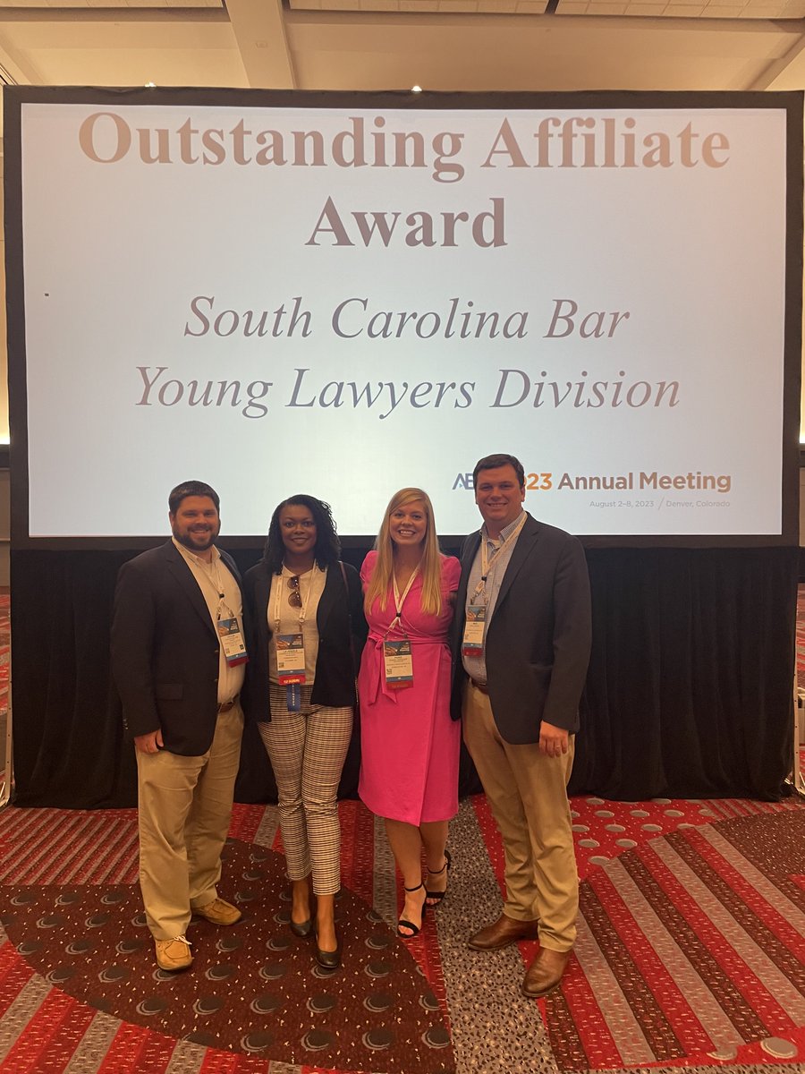 SCBAR's tweet image. Join us as we celebrate our incredible Young Lawyers Division! YLD won multiple awards at the 2023 Annual Meeting in Denver, including Outstanding Affiliate. Their dedication, talent, and hard work truly shines through! Congratulations 🎉