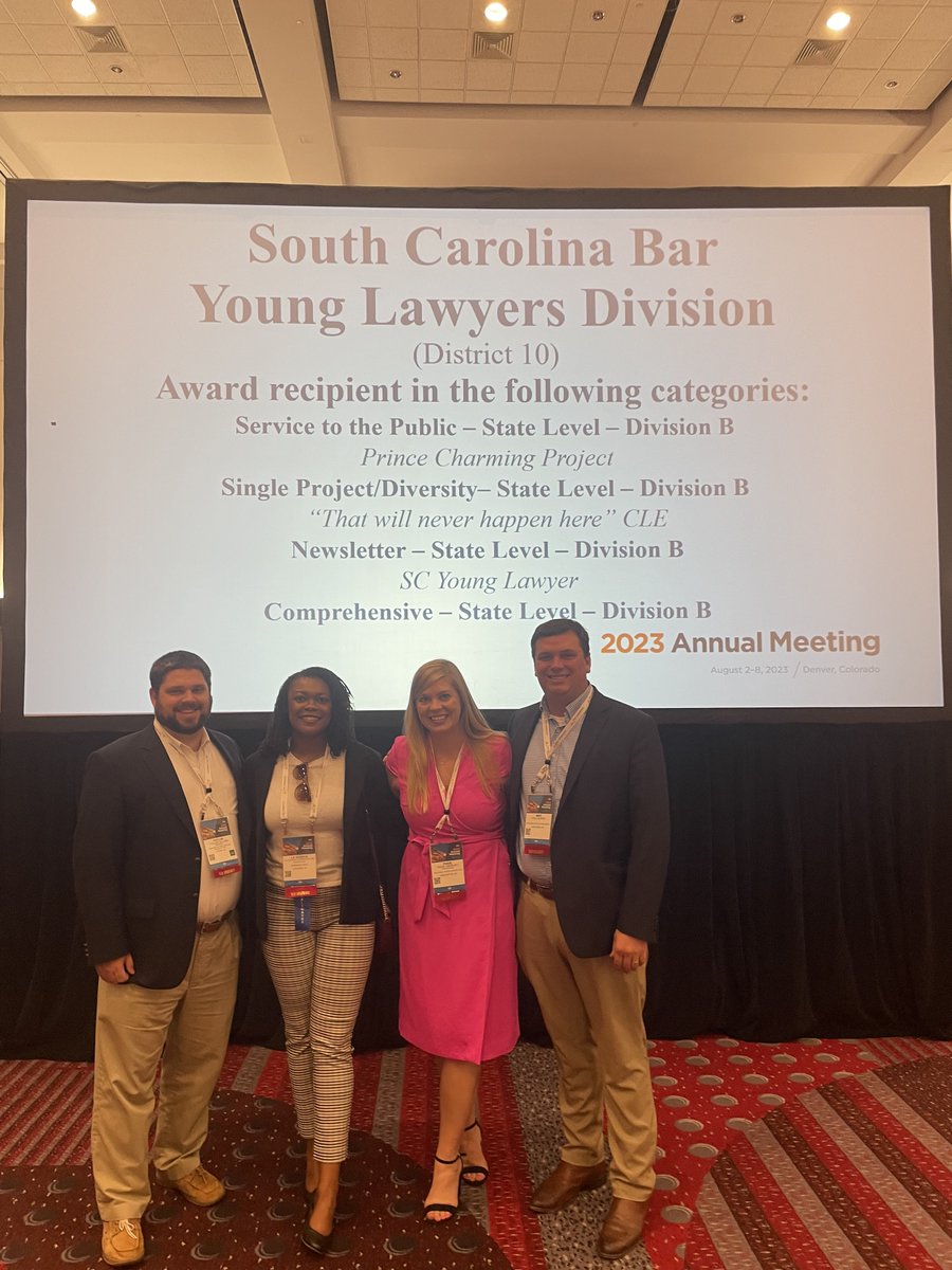SCBAR's tweet image. Join us as we celebrate our incredible Young Lawyers Division! YLD won multiple awards at the 2023 Annual Meeting in Denver, including Outstanding Affiliate. Their dedication, talent, and hard work truly shines through! Congratulations 🎉