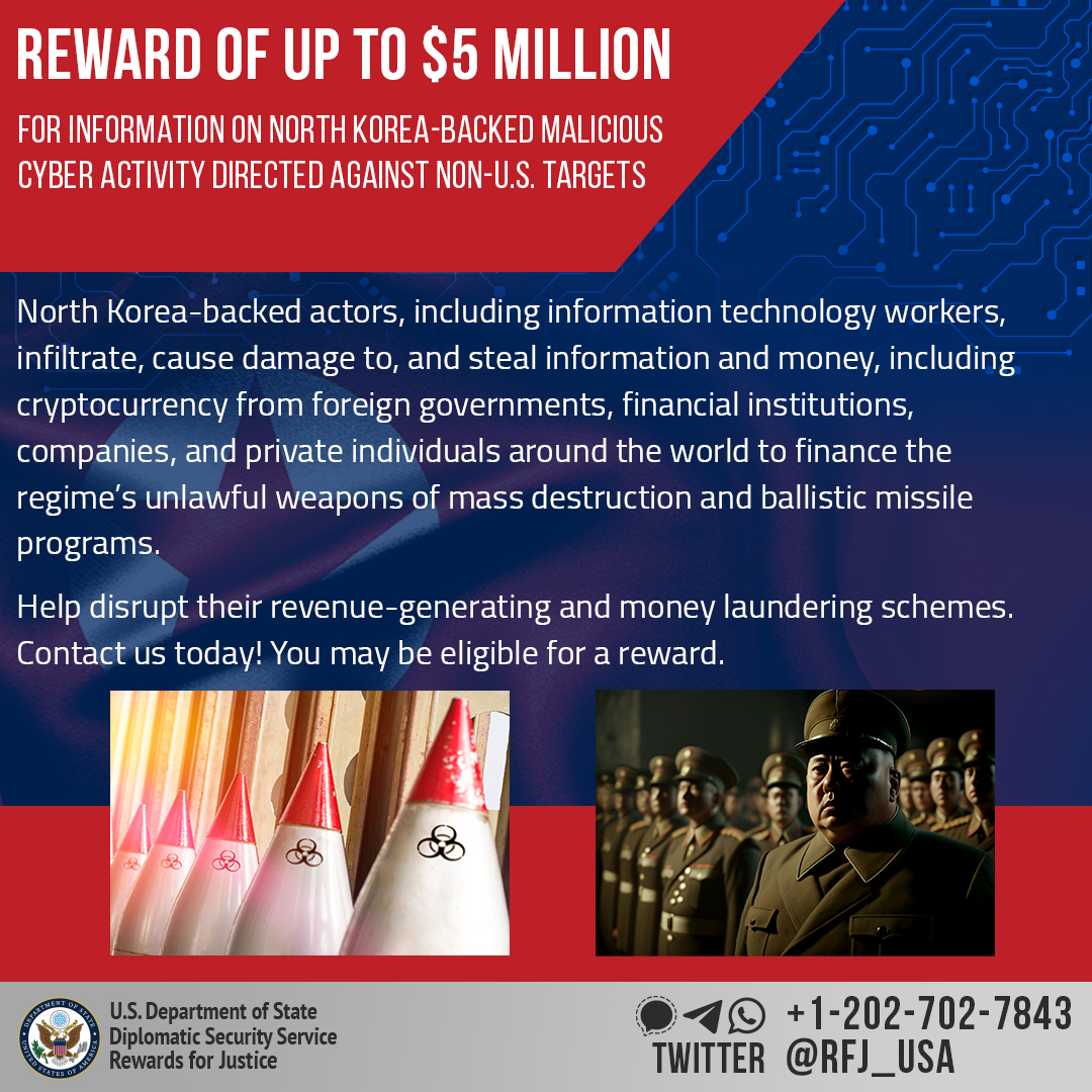 RFJ_USA's tweet image. 🌐 Know about North Korea&apos;s illicit cyber activities? 🕵️‍♂️ Your information could earn you up to $5 million. Submit your tip via Rewards for Justice&apos;s Tor-based tip line. Your security is our priority - help dismantle cyber threats! 💻

#NorthKorea  #AnonymousTips #SecureTheFuture