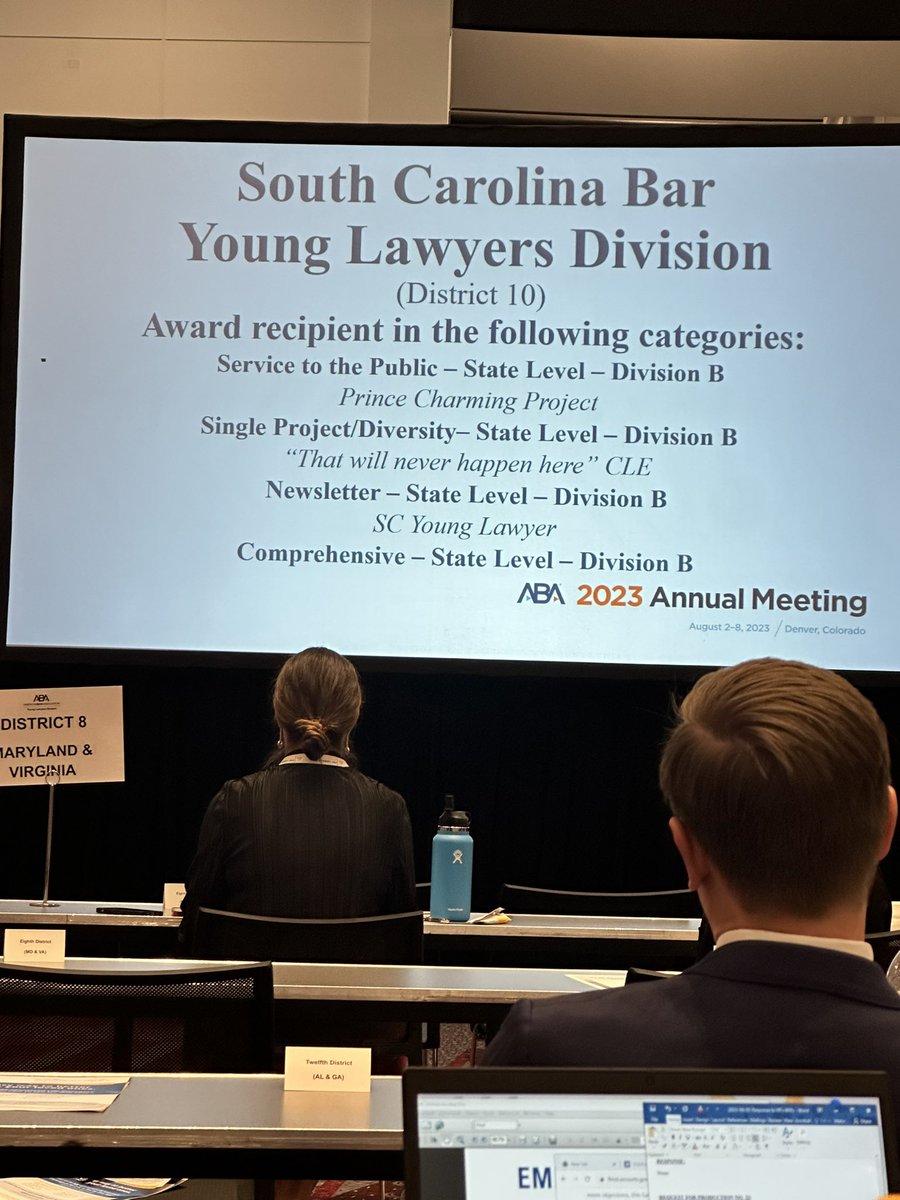 itsLaJessica's tweet image. I enjoyed my time at the @ABAesq annual conference. I got to meet so many impressive attorneys. And the best part was   @SCBarYLD racking up on awards at the YLD Assembly! 
And @SutaniaFuller was recognized as a Star of the Year. 🌟 

South Carolina always reps well at ABA!