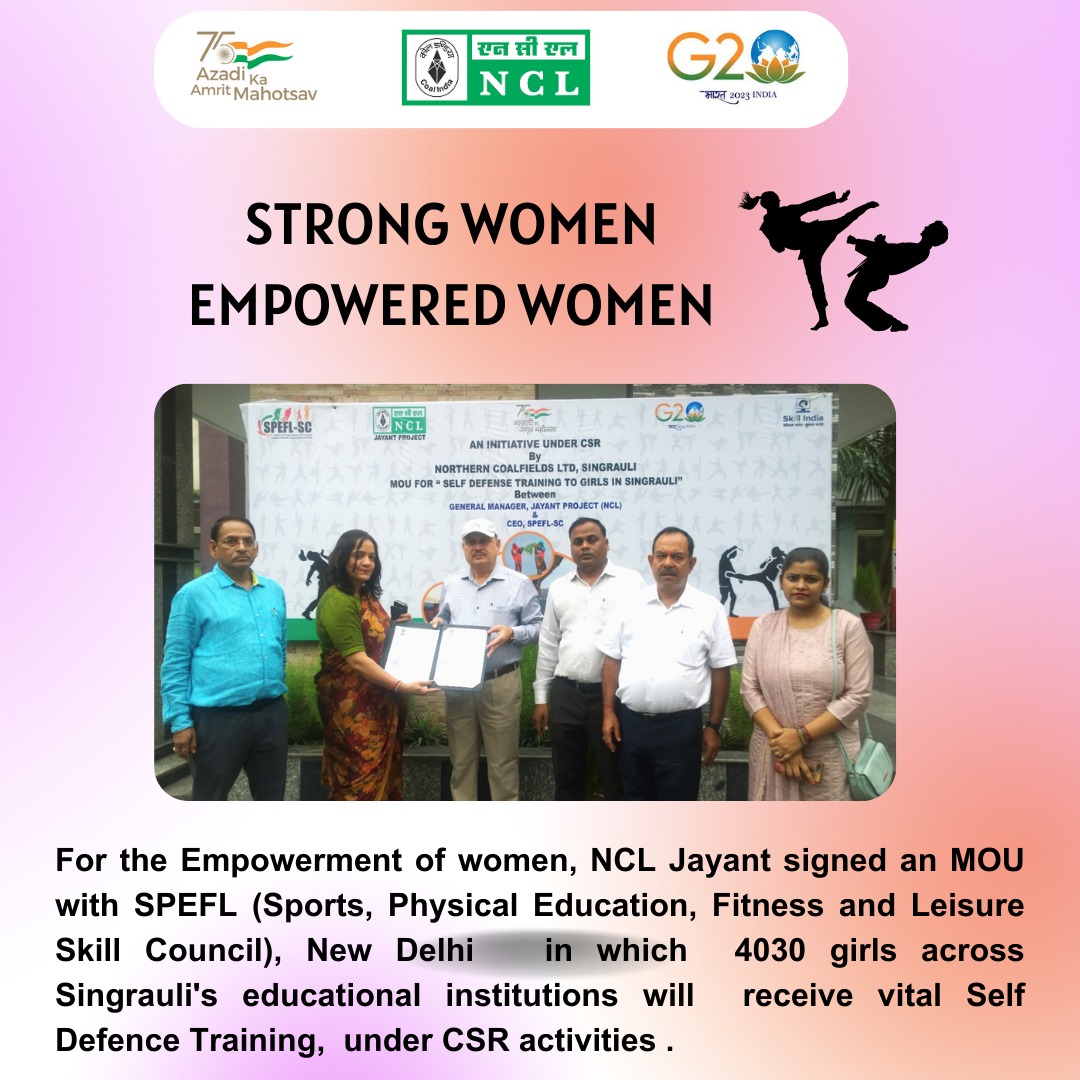 NCL_SINGRAULI's tweet photo. For the Empowerment of women, NCL's Jayant Area signed an MoU with @SPEFL_OFFICIAL Skill Council, New Delhi. 4030 girls across Singrauli's educational institutions will receive vital Self Defence Training under CSR.
#MyNCL #NCLCSR https://t.co/CTArmFdd5j
