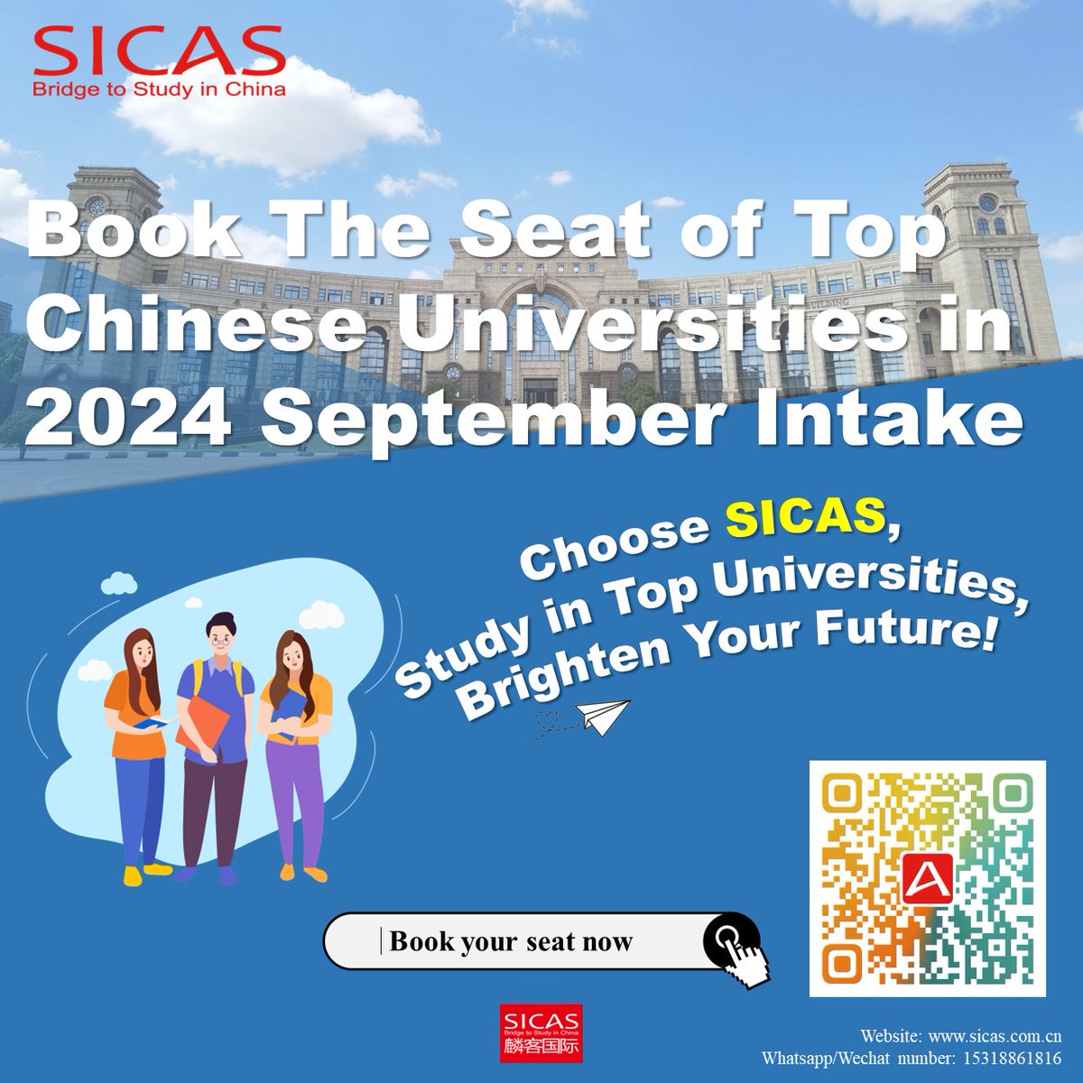 AboutSICAS's tweet photo. Are you looking forward to studying in Chinese Top Universities for the 2024 September intake? Are you wondering when to start? 
If yes, do not hesitate, it's the right time to start the application!

https://t.co/GaLTS8REqq https://t.co/PD4E66JsVH