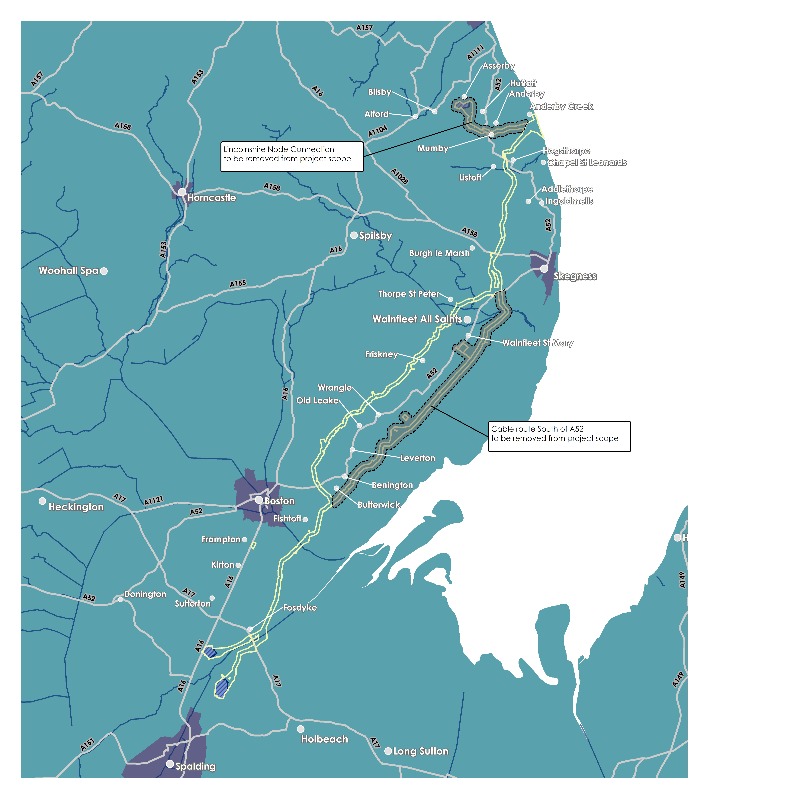Outer_Dowsing's tweet photo. Grid connection update: We are now able to confirm that we will no longer pursue the Lincolnshire Node connection option. We can also confirm that we will reach the connection point via the cable route 1a, west of the A52. Read our project update for more details