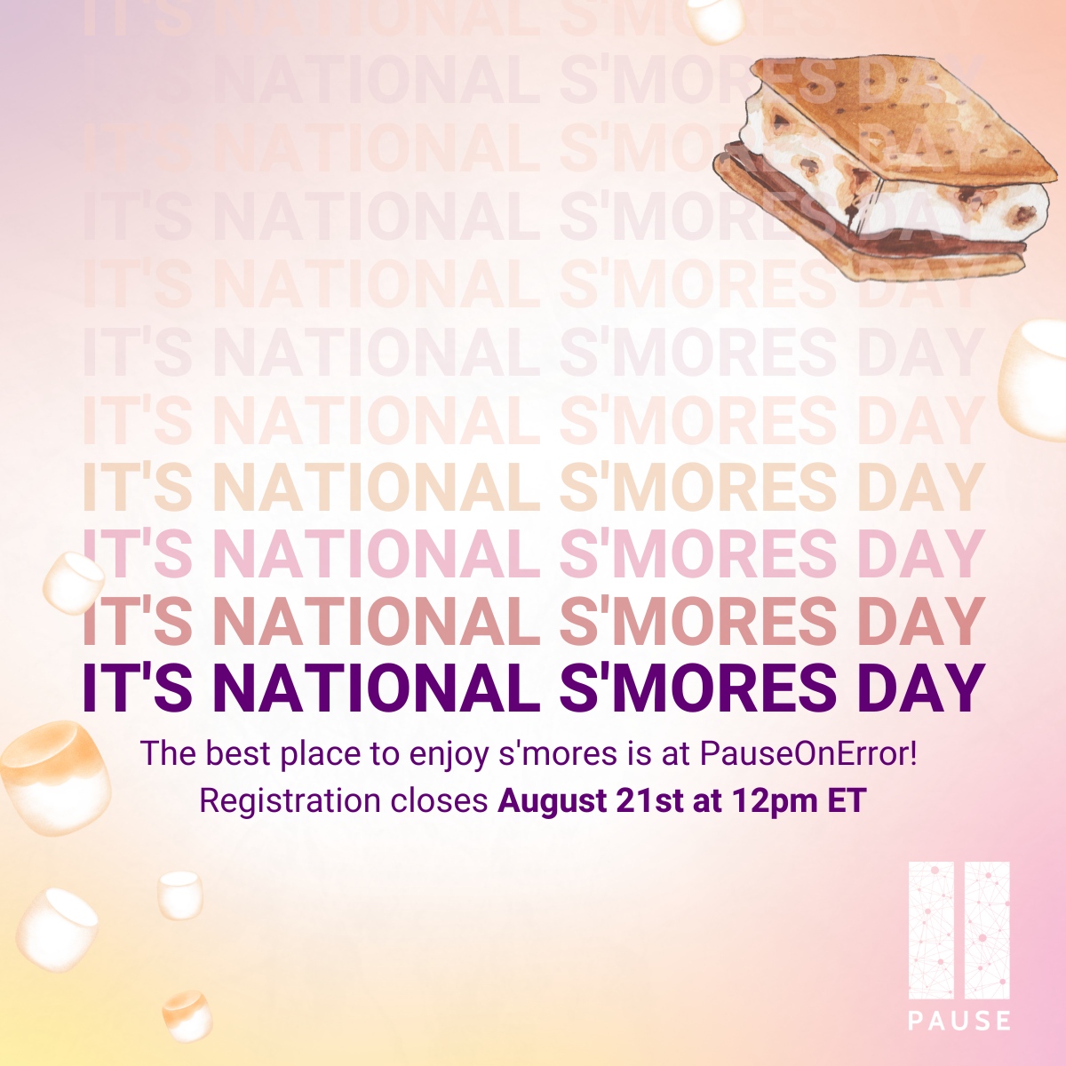 Today is National S’mores Day!

In honor of National S’mores Day in the US, we would like to remind you that registration for PauseOnError FileMaker Summer Camp 2023 closes in 10 days! Whether you’re able to make a s’more today or not, there will be s’mores (and FileMaker) at ...