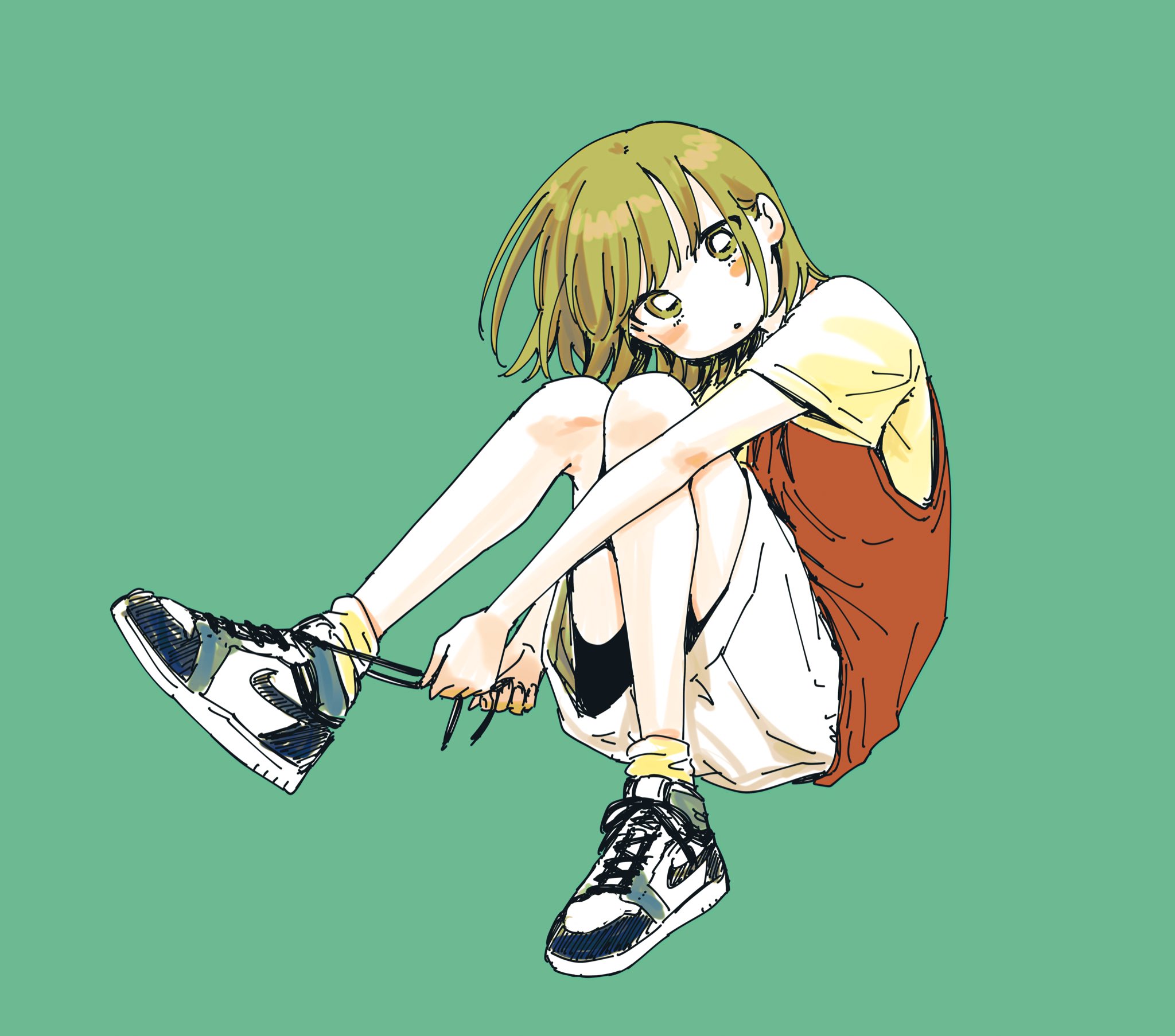 みそきんに落書きをした緑ペン かわいらしい