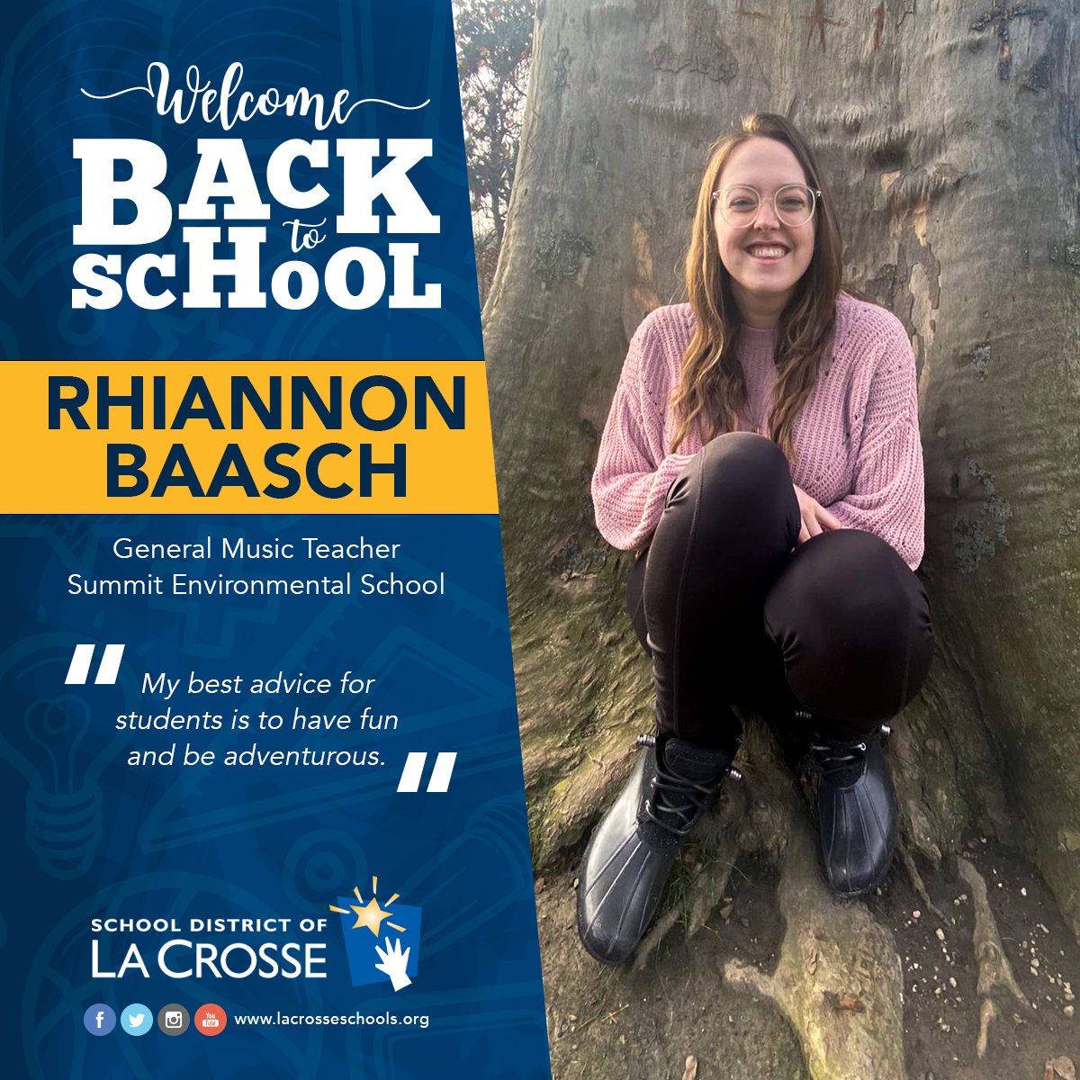 ⭐️Time for another 2023-2024 new staff intro! We're pleased to have new Summit Environmental School General Music Teacher Rhiannon Baasch join the crew. Please help us welcome Rhiannon to our #WeAreLaCrosse family!
